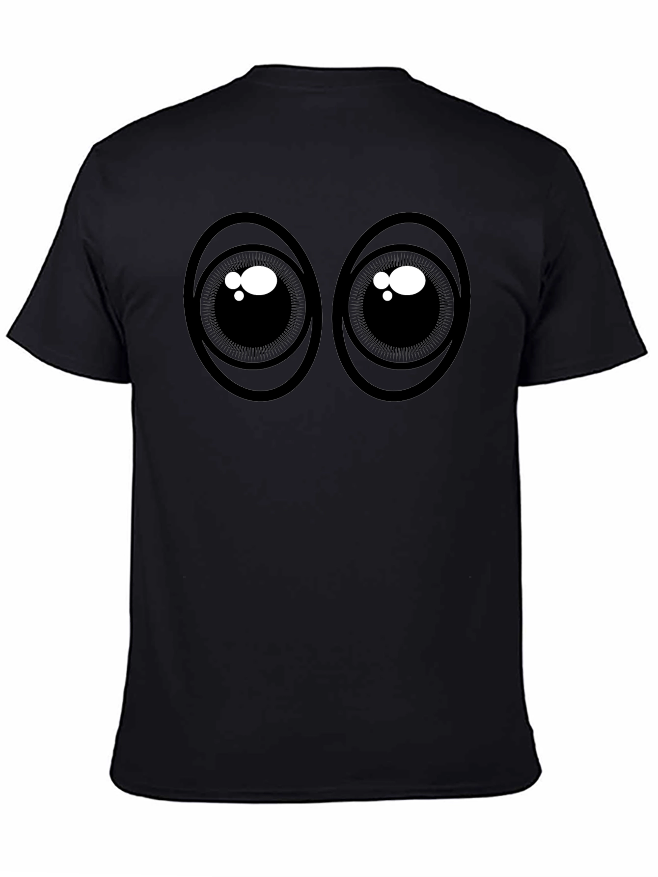 Cartoon Eyes Graphic Tee - Black Cotton T-Shirt