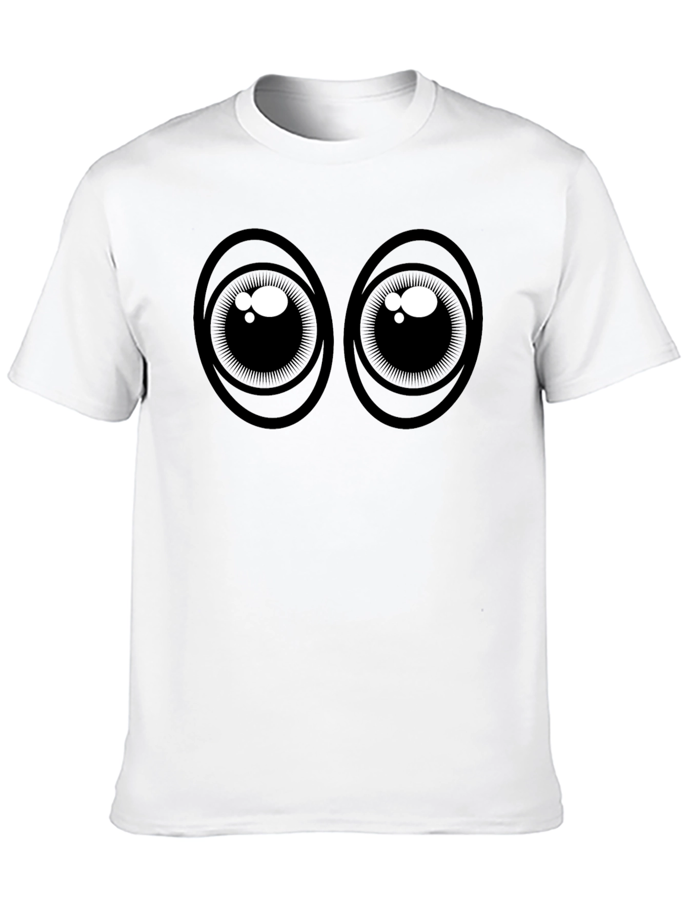 Cartoon Eyes Graphic Tee - Black Cotton T-Shirt