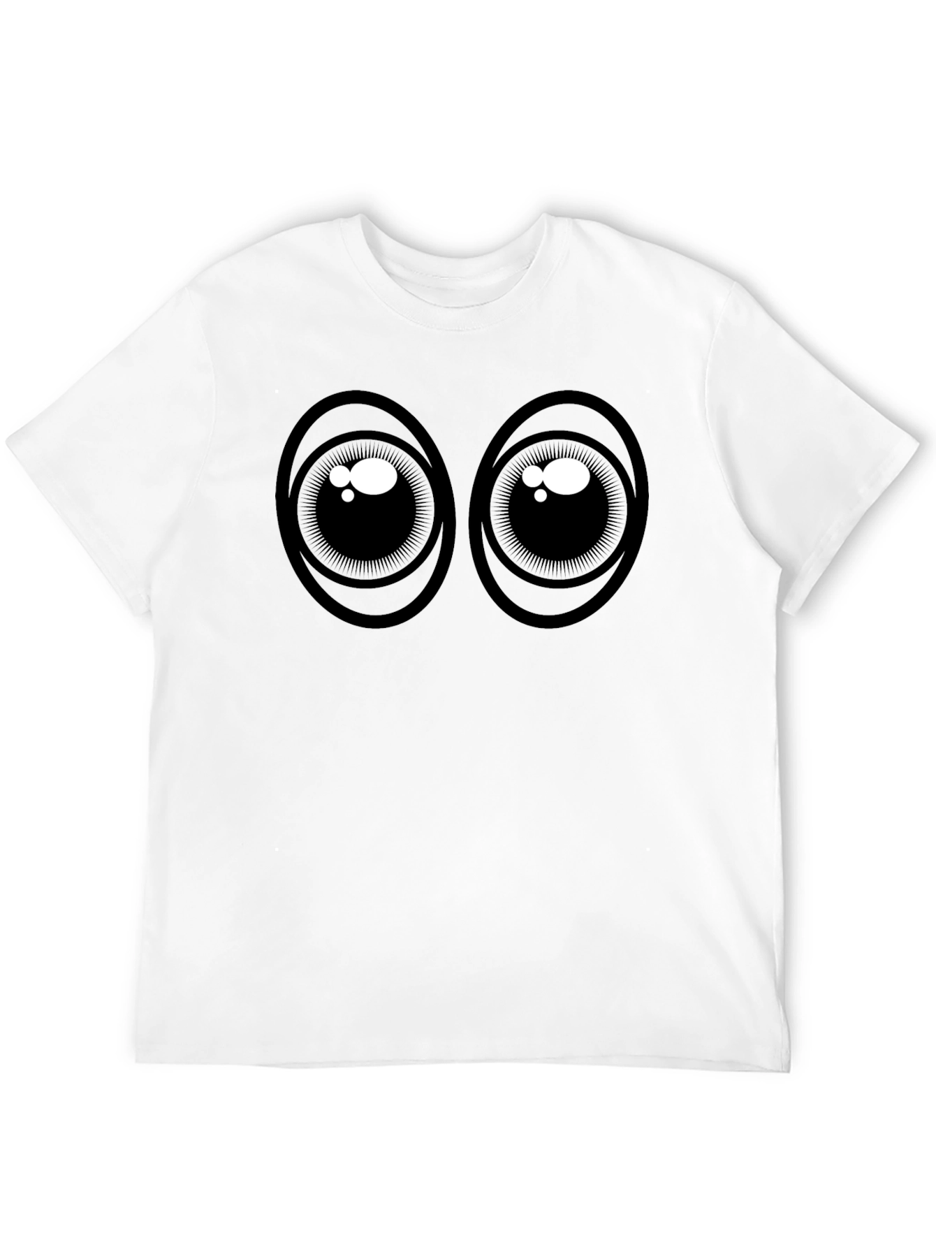 Cartoon Eyes Graphic Tee - Black Cotton T-Shirt
