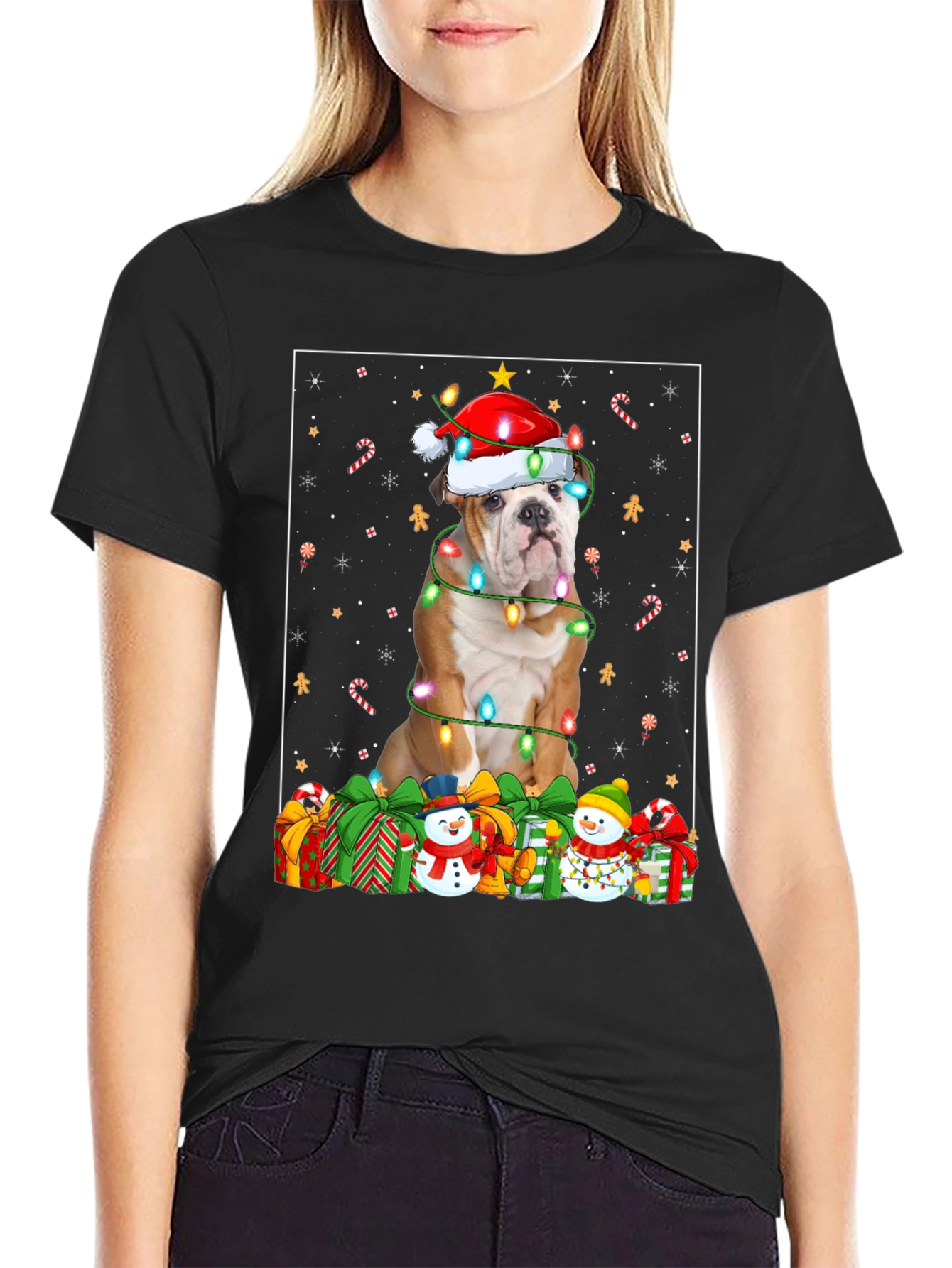Bulldog Christmas Lights T-Shirt