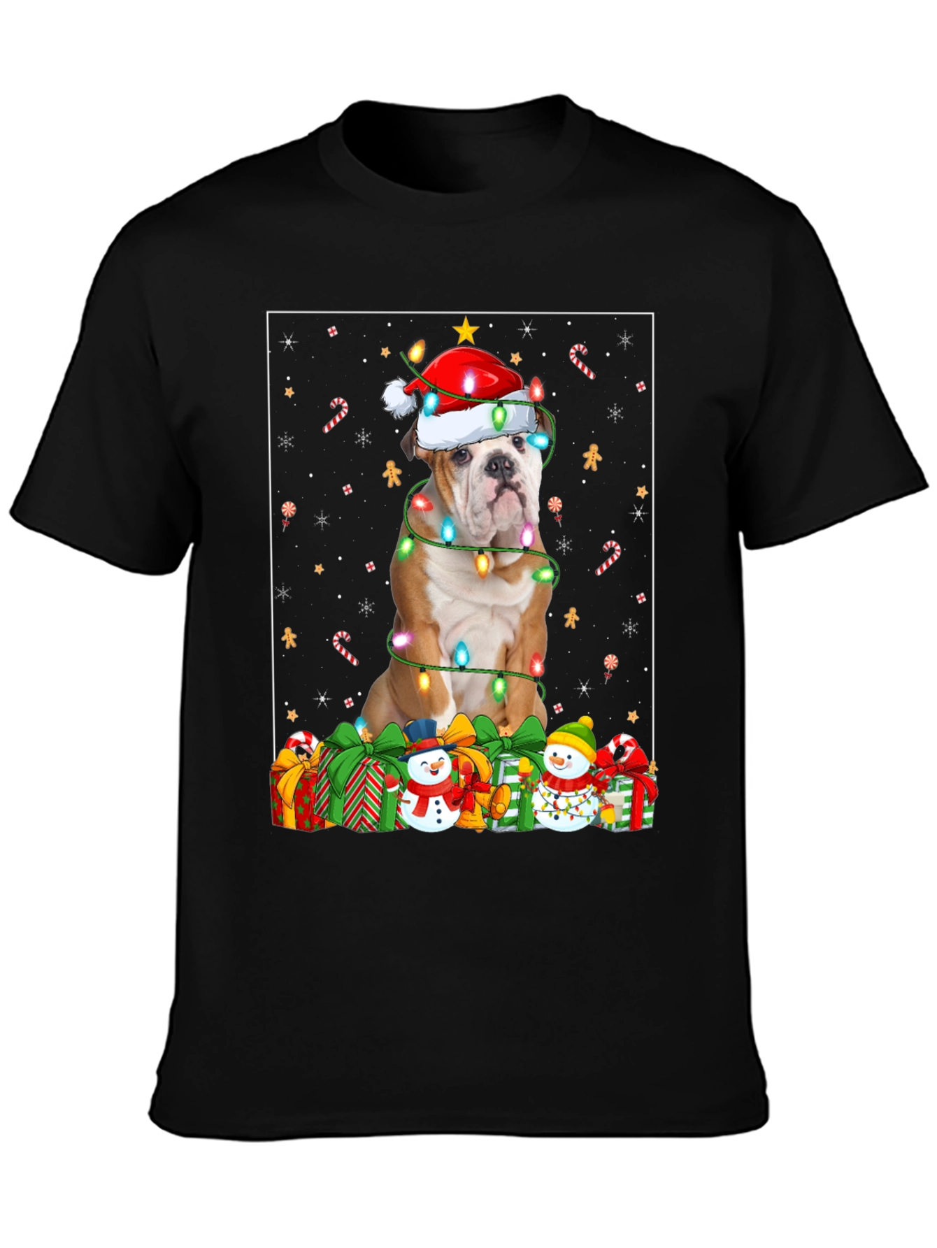 Bulldog Christmas Lights T-Shirt