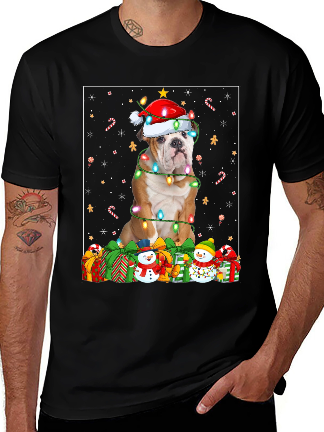 Bulldog Christmas Lights T-Shirt