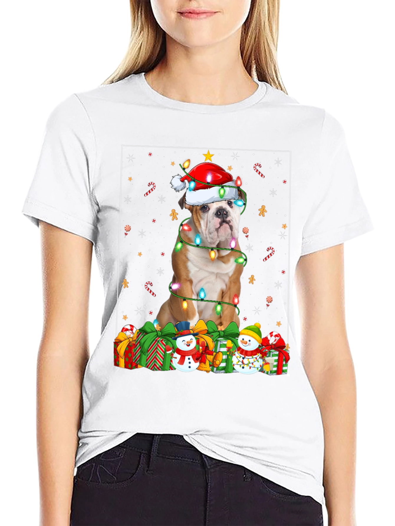 Bulldog Christmas Lights T-Shirt