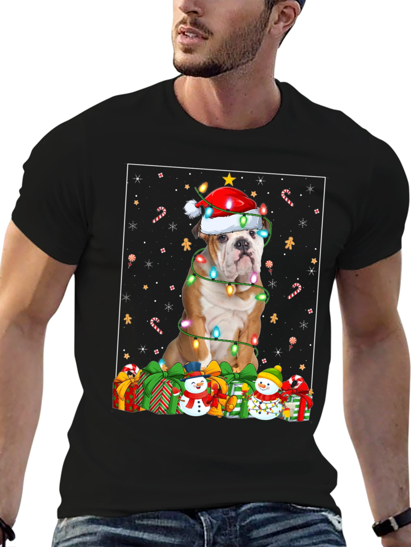 Bulldog Christmas Lights T-Shirt