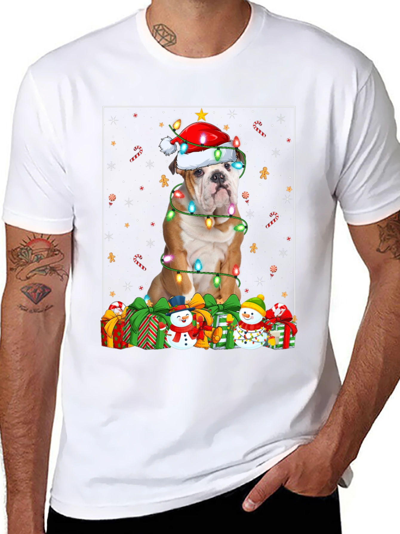 Bulldog Christmas Lights T-Shirt