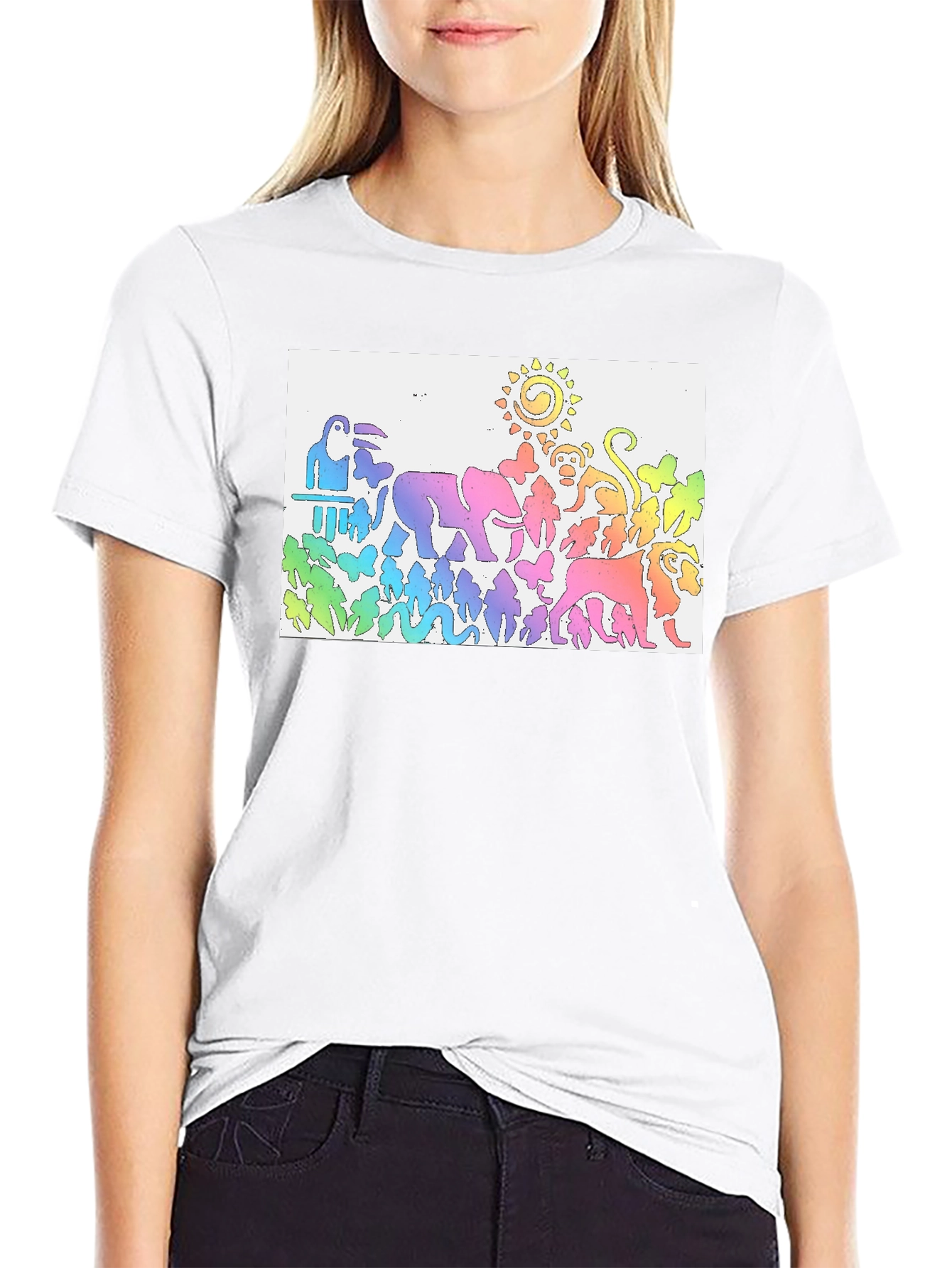 Rainbow Animals T-Shirt Jungle Zoo Tee