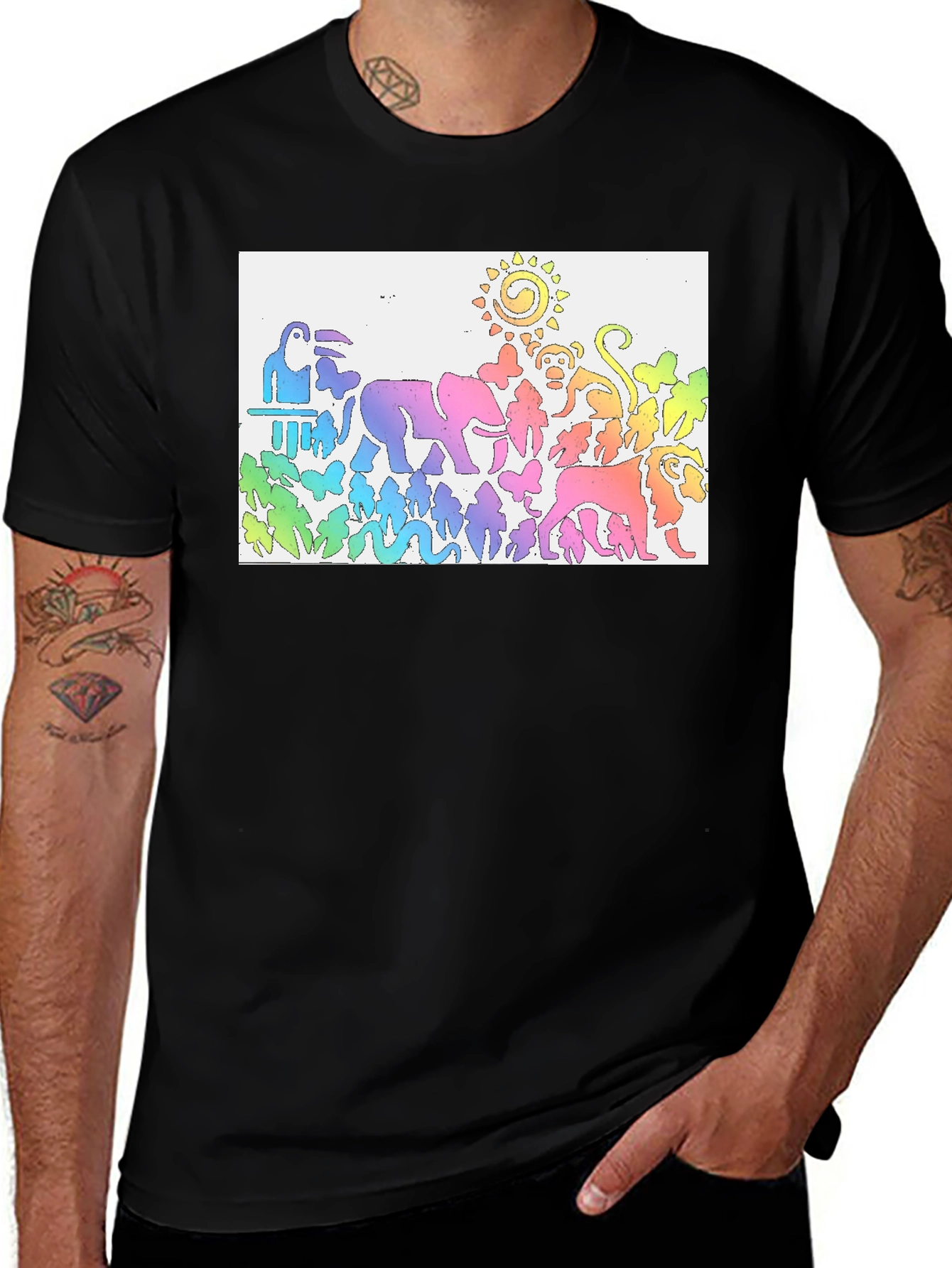 Rainbow Animals T-Shirt Jungle Zoo Tee