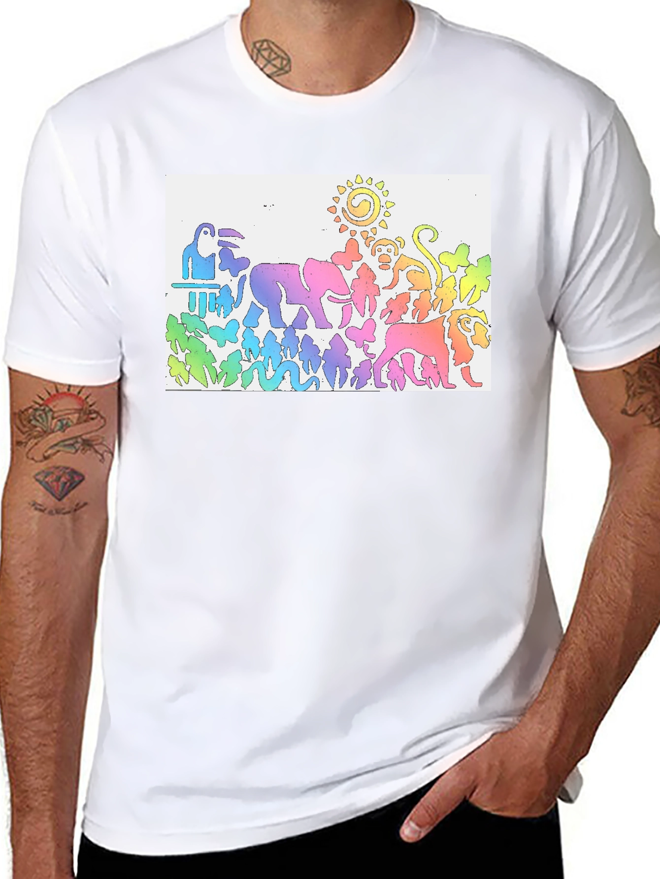 Rainbow Animals T-Shirt Jungle Zoo Tee