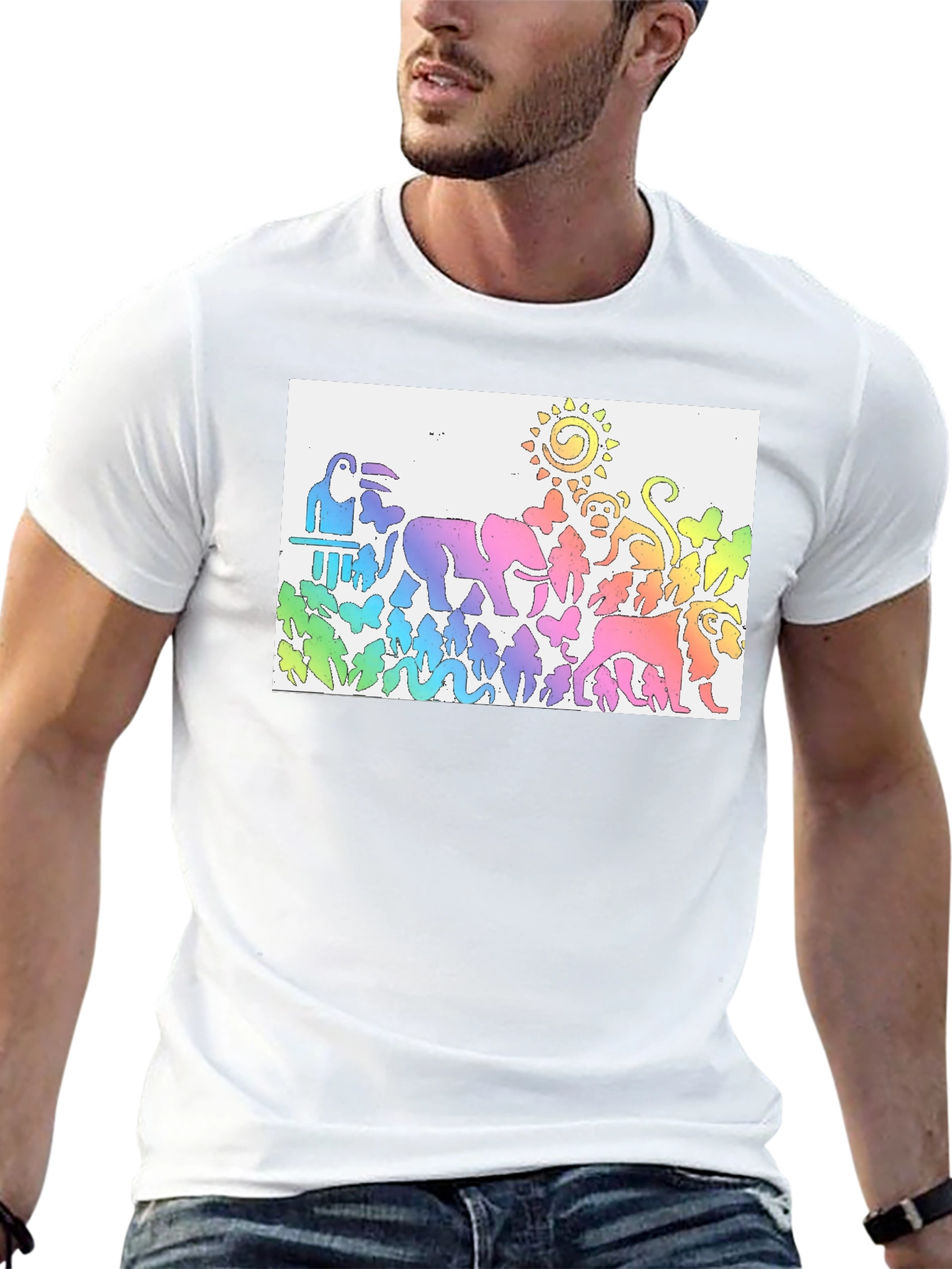 Rainbow Animals T-Shirt Jungle Zoo Tee