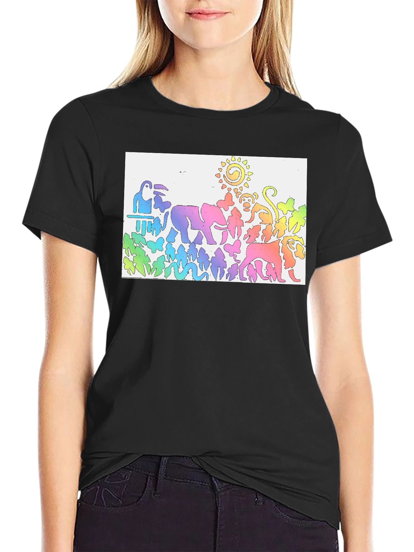 Rainbow Animals T-Shirt Jungle Zoo Tee