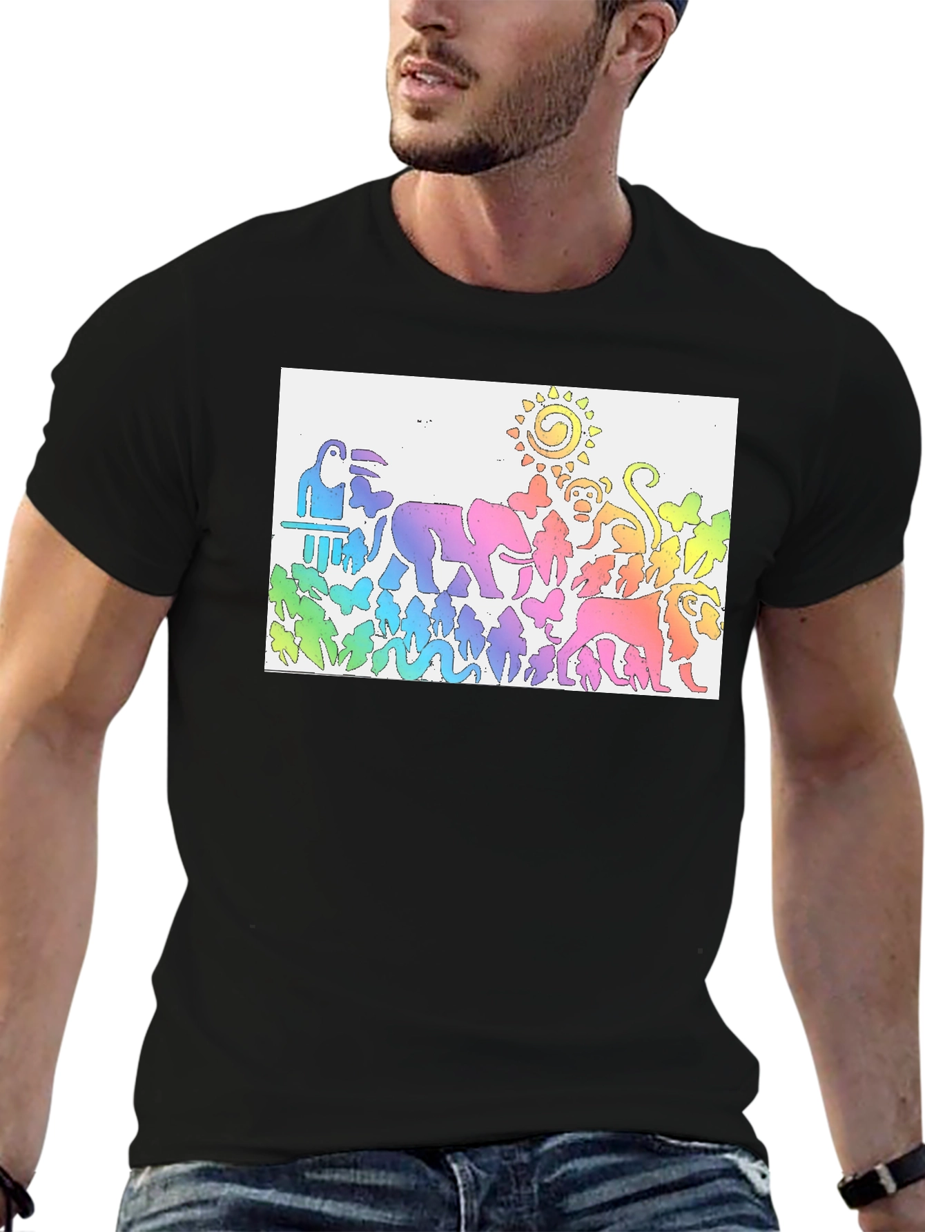 Rainbow Animals T-Shirt Jungle Zoo Tee