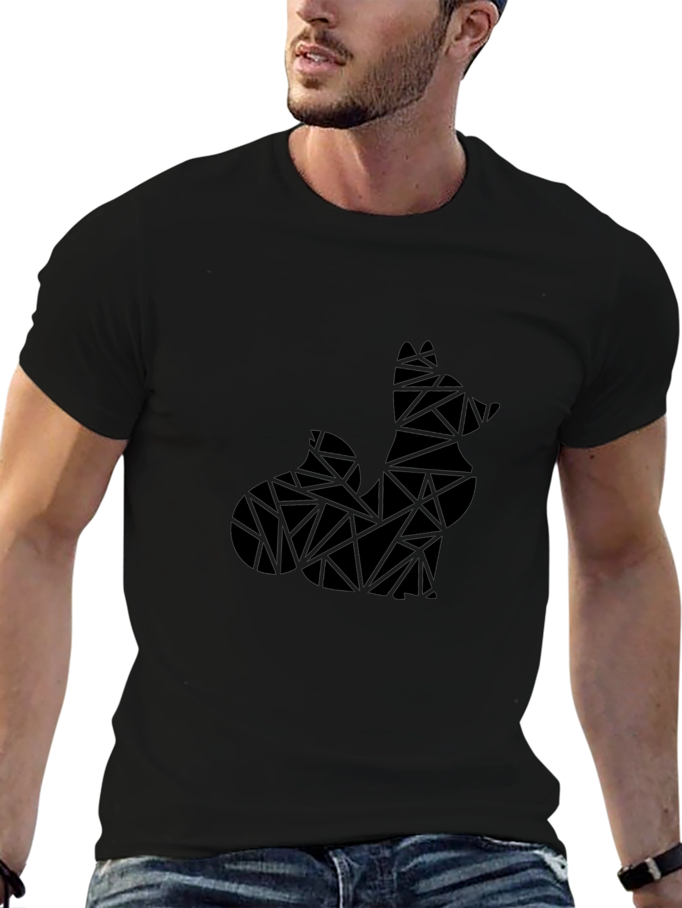 Geometric Fox Black T-Shirt