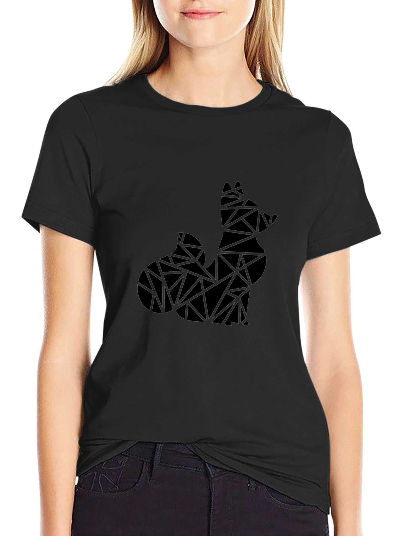 Geometric Fox Black T-Shirt