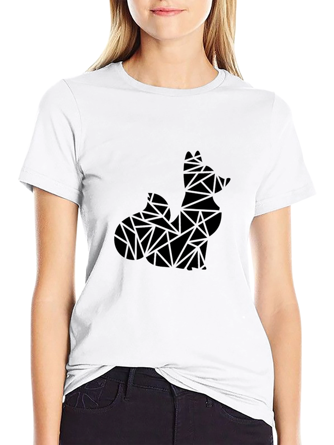 Geometric Fox Black T-Shirt