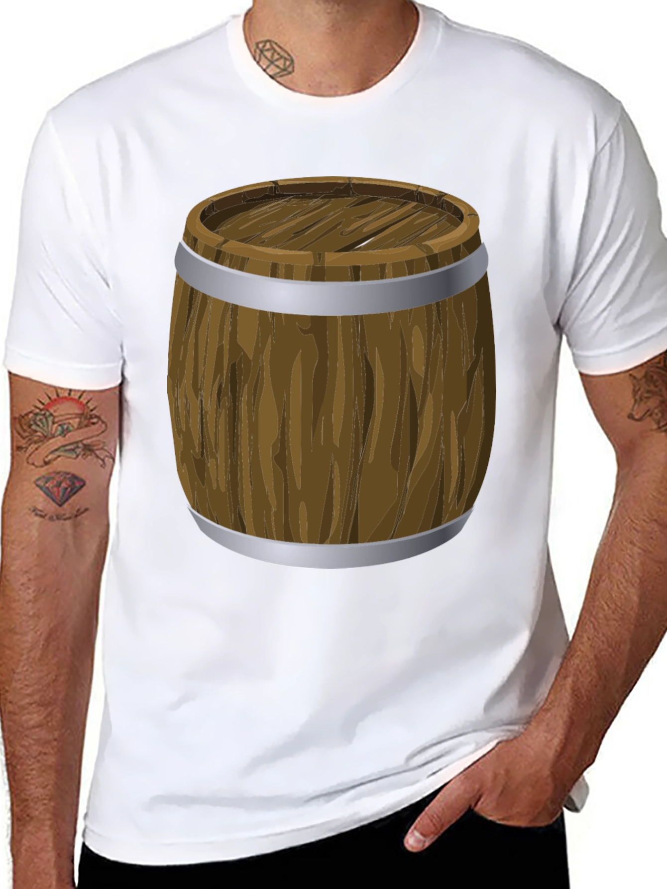 Cartoon Barrel Graphic Print Black T-Shirt