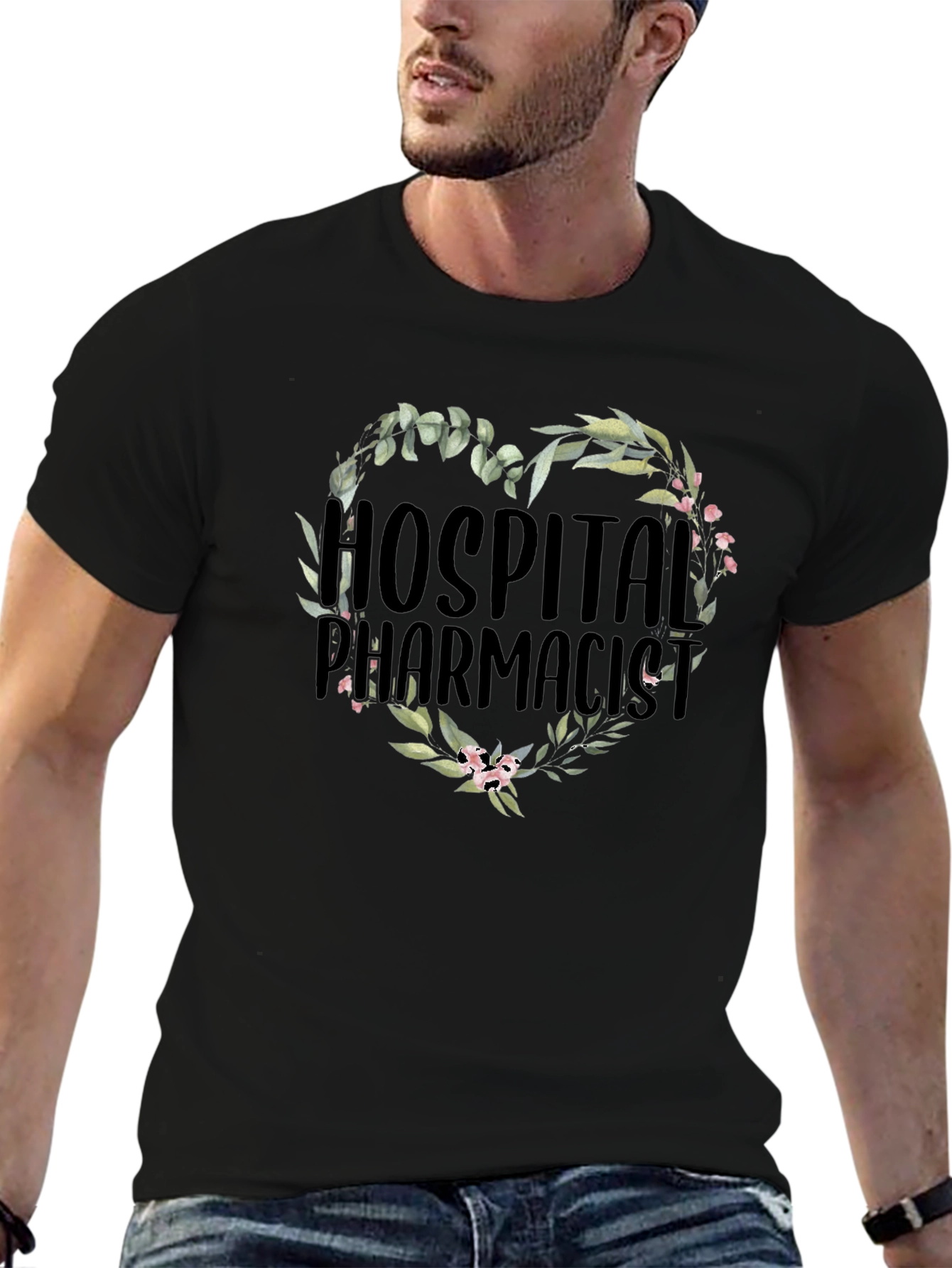 Hospital Pharmacist Floral Heart T-Shirt
