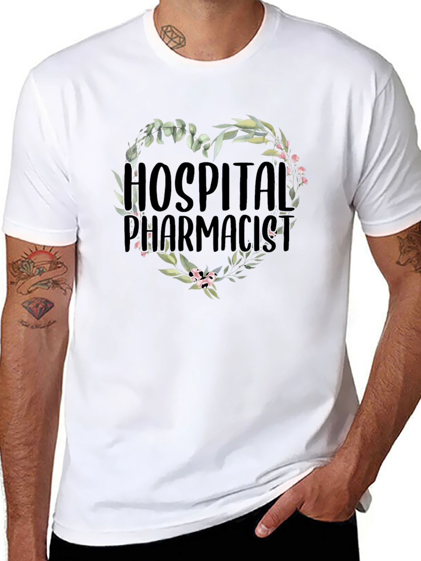 Hospital Pharmacist Floral Heart T-Shirt