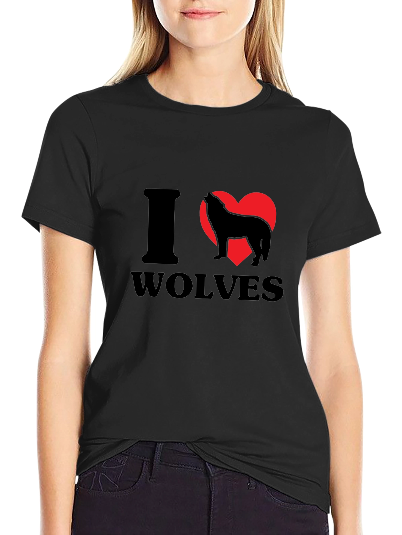 I Heart Wolves Graphic Tee - Black Cotton T-Shirt