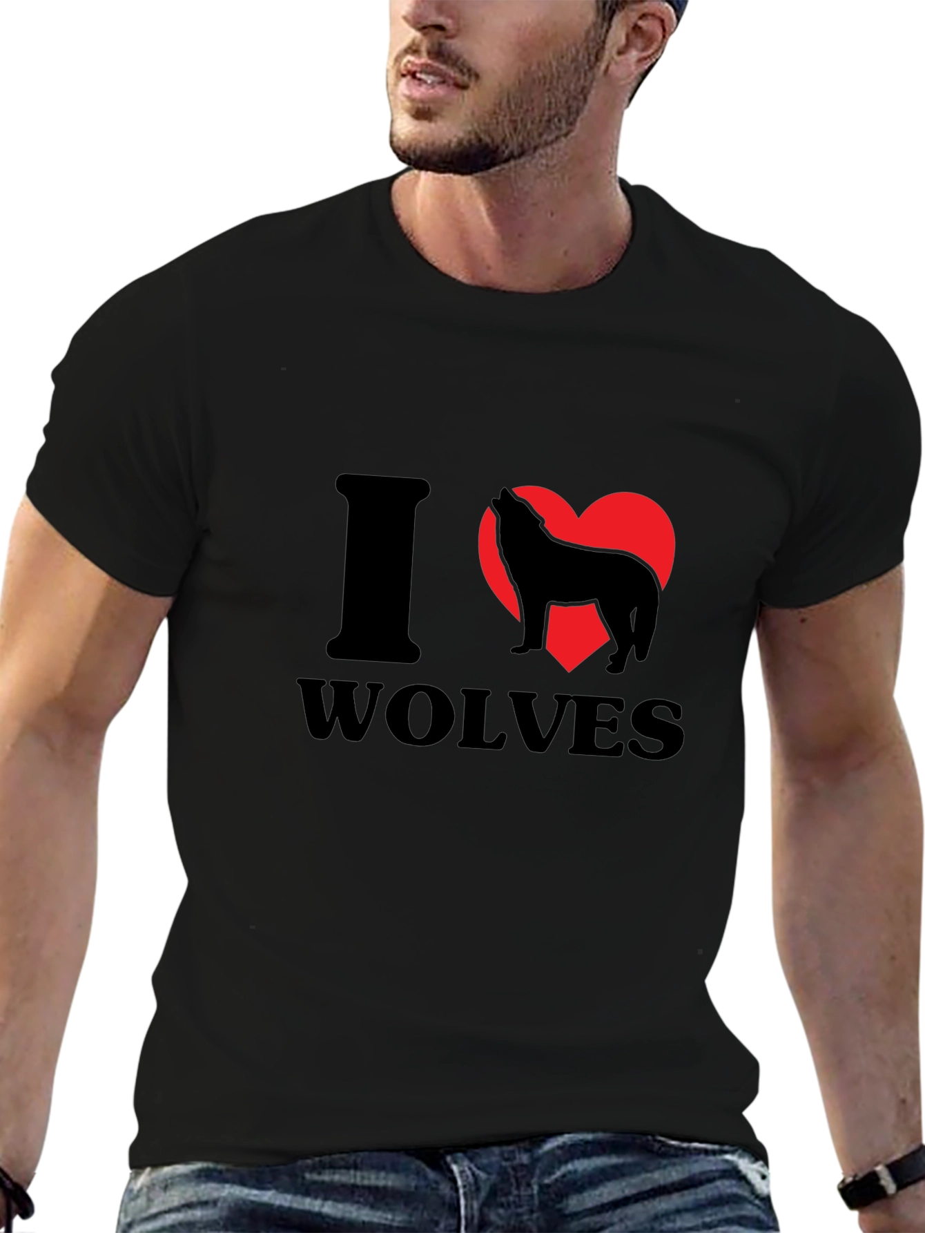 I Heart Wolves Graphic Tee - Black Cotton T-Shirt