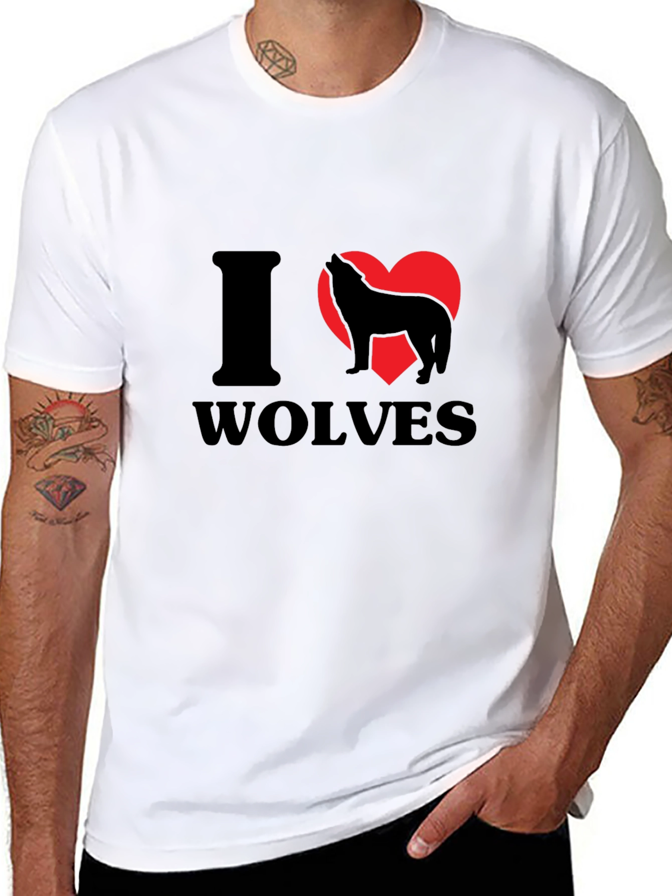 I Heart Wolves Graphic Tee - Black Cotton T-Shirt