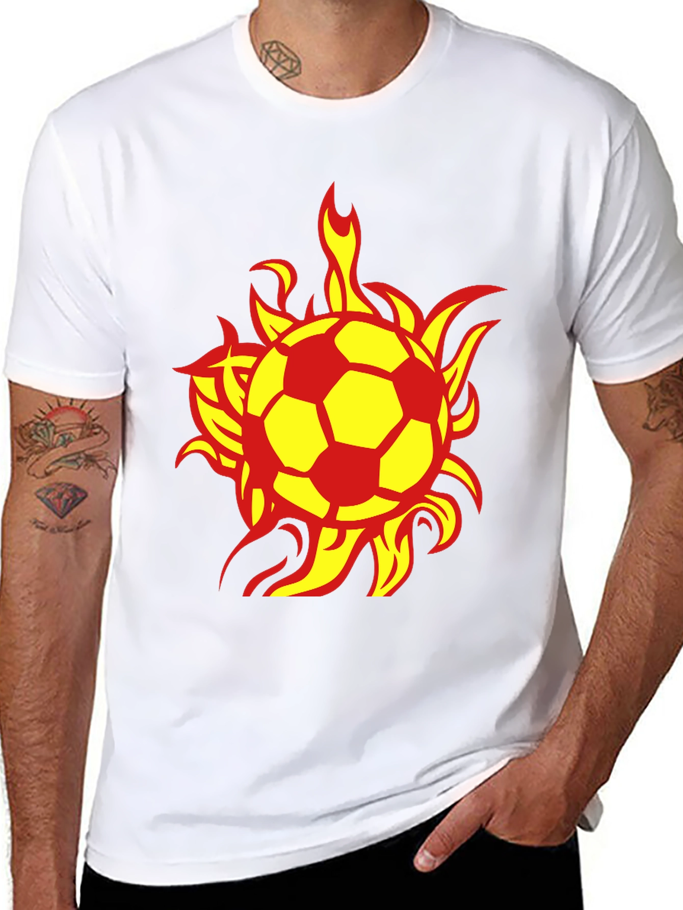 Flaming Soccer Ball Graphic Tee - Black Cotton T-Shirt