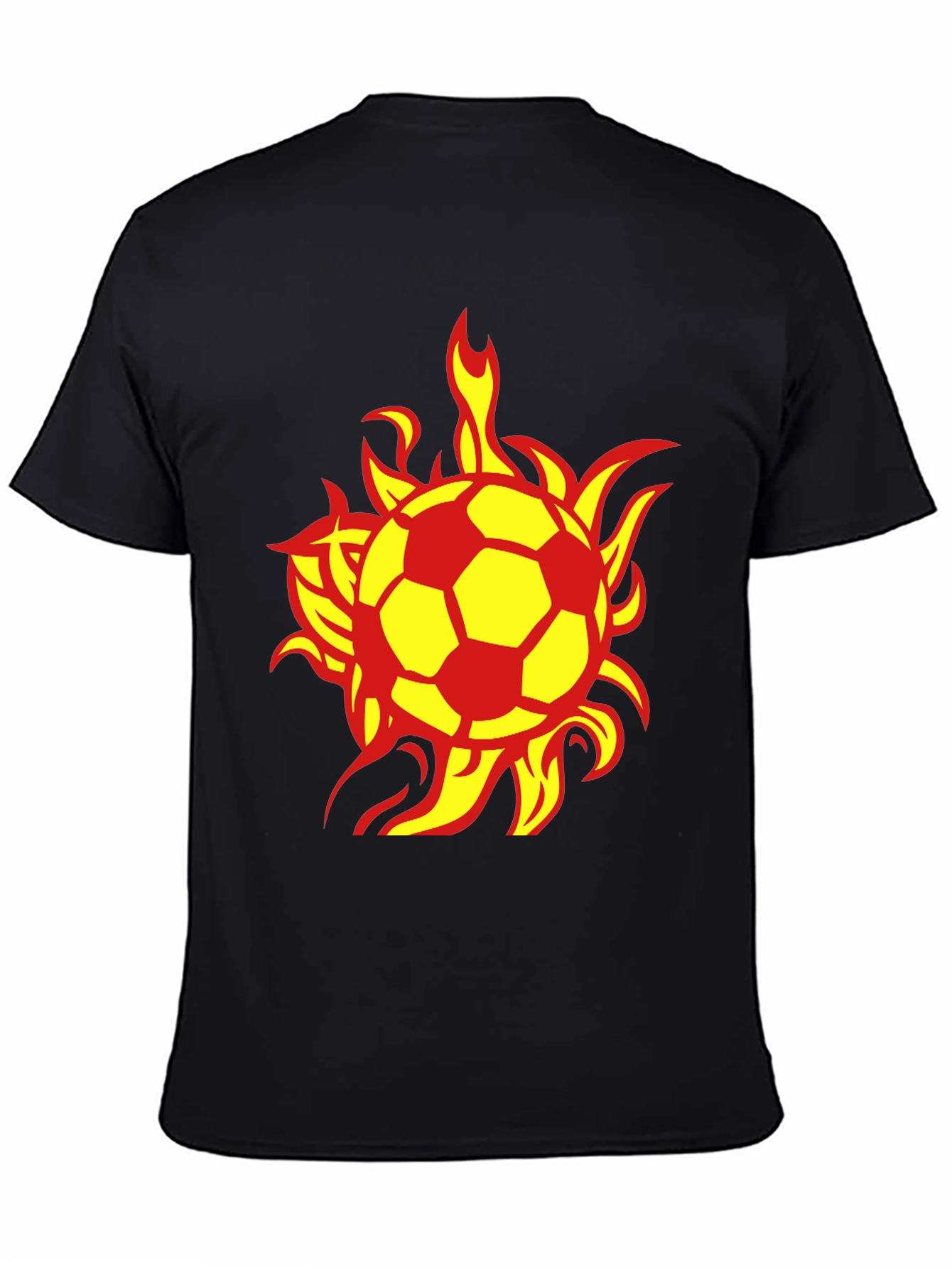 Flaming Soccer Ball Graphic Tee - Black Cotton T-Shirt