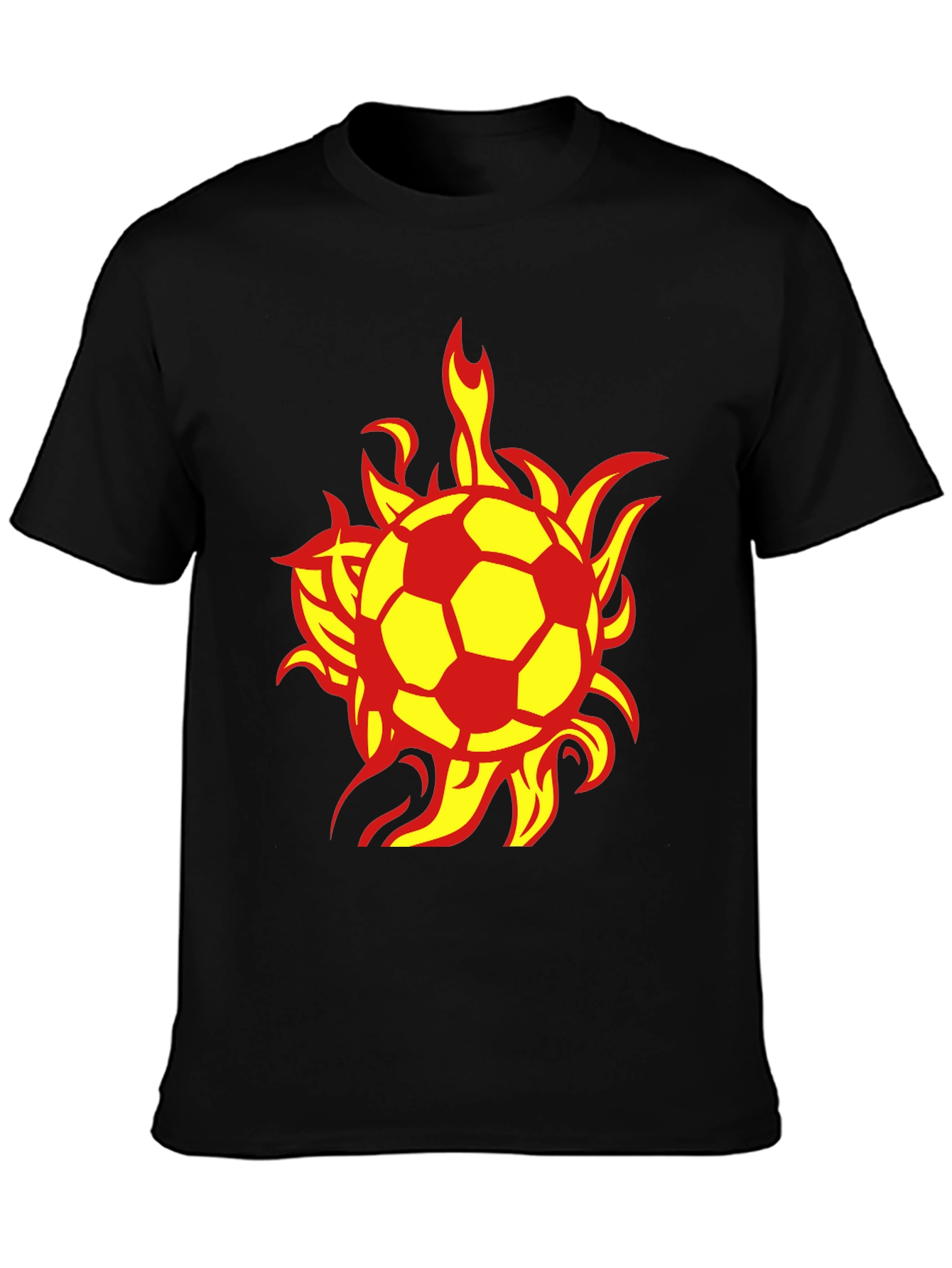 Flaming Soccer Ball Graphic Tee - Black Cotton T-Shirt