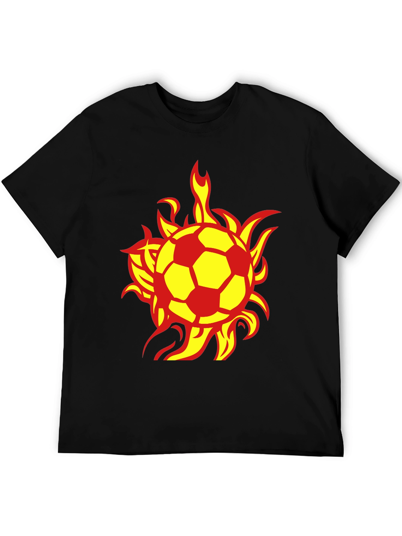Flaming Soccer Ball Graphic Tee - Black Cotton T-Shirt