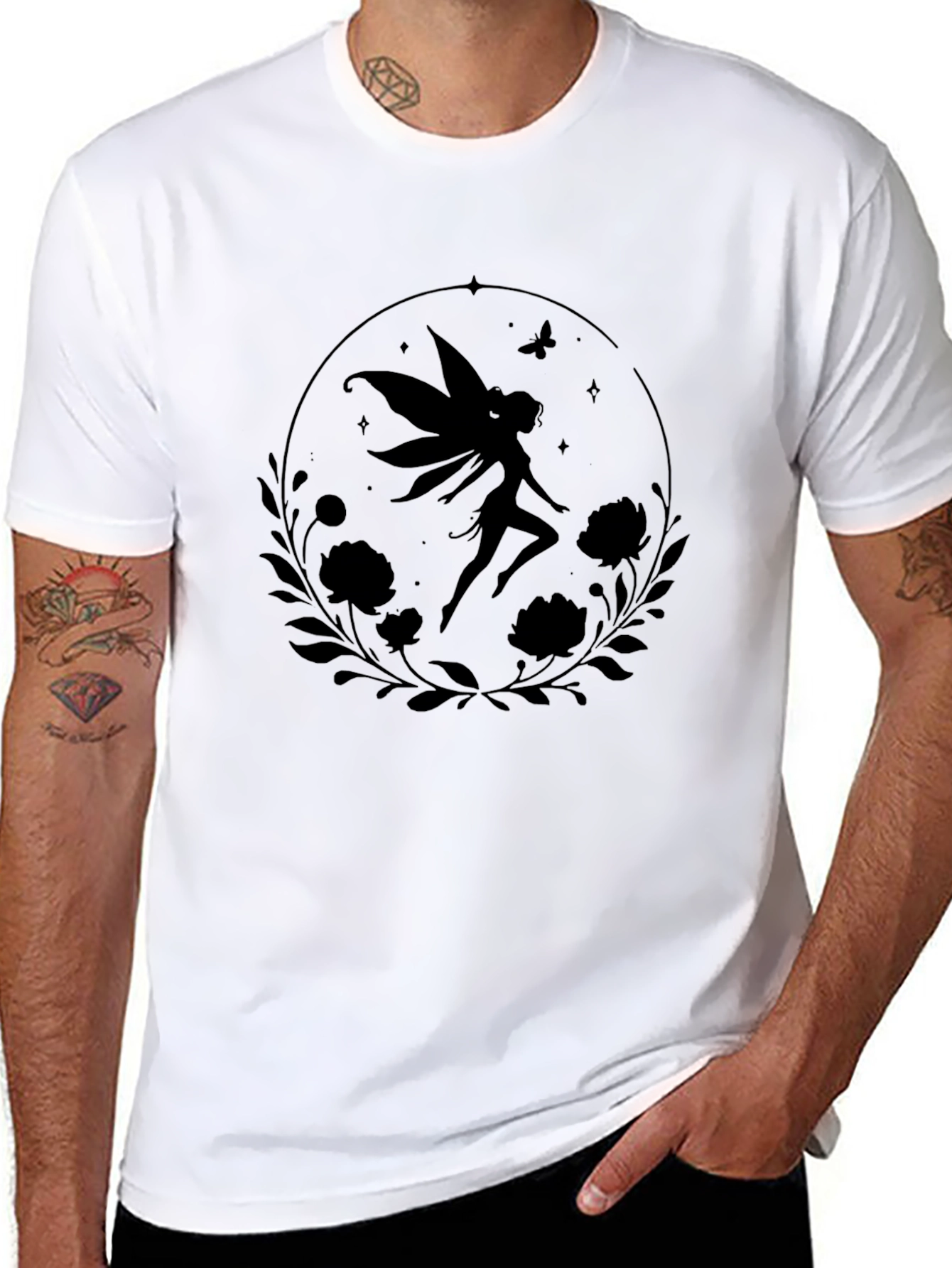 Fairy Silhouette Graphic Tee - Black Cotton Blend