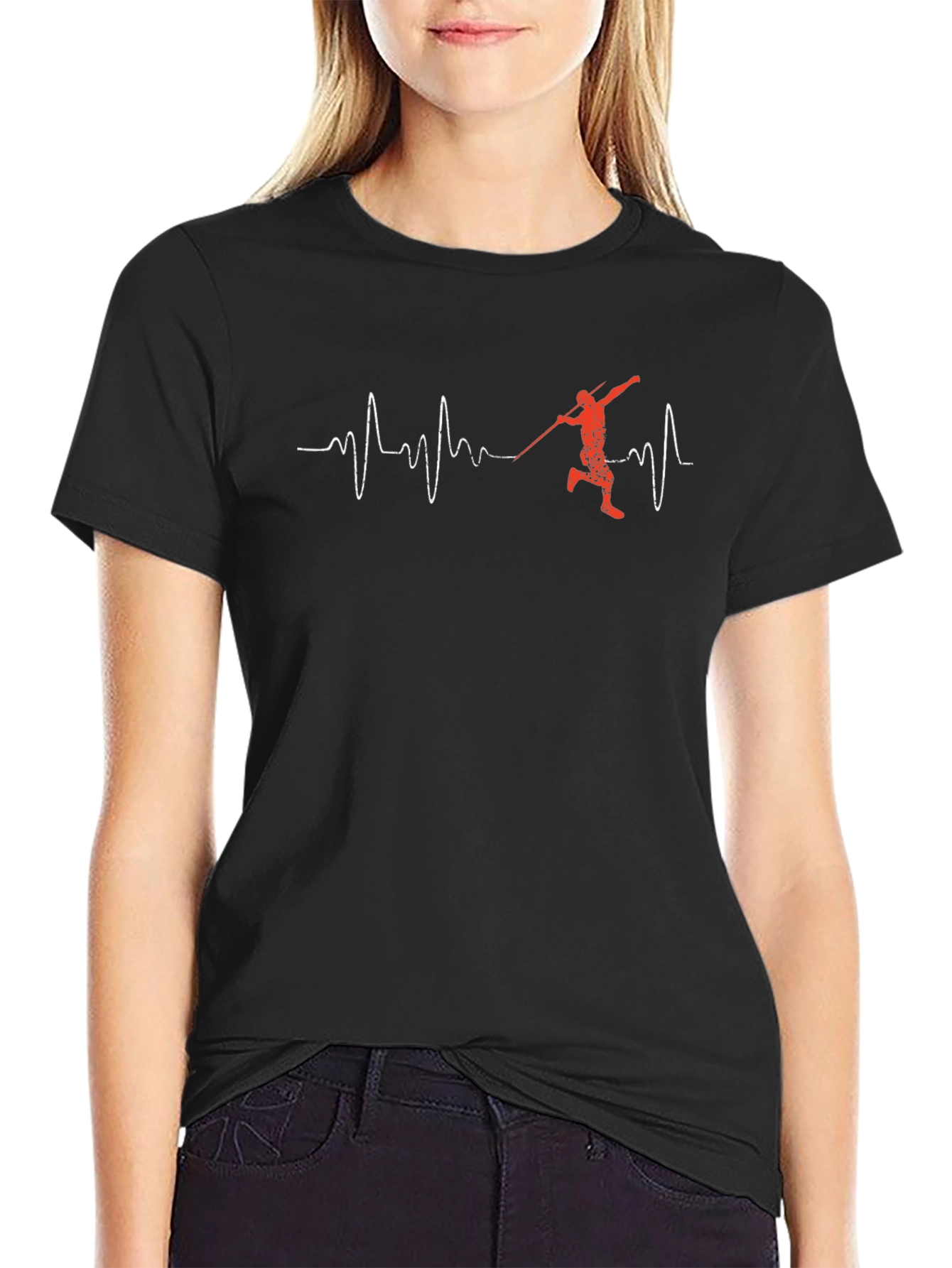 Javelin Thrower Heartbeat Graphic Tee - Black