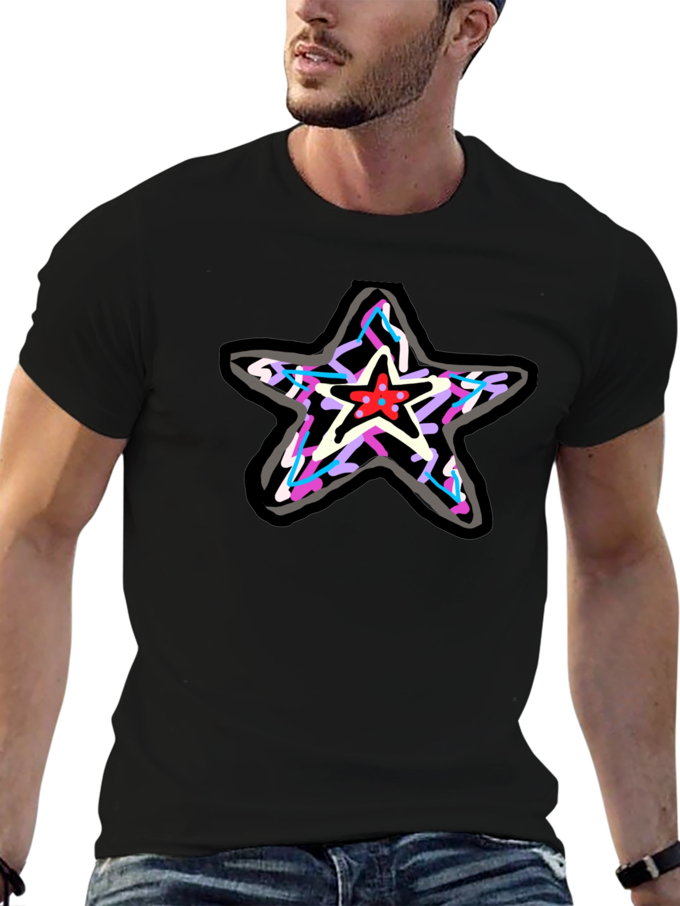 Star Graphic Print Black T-Shirt