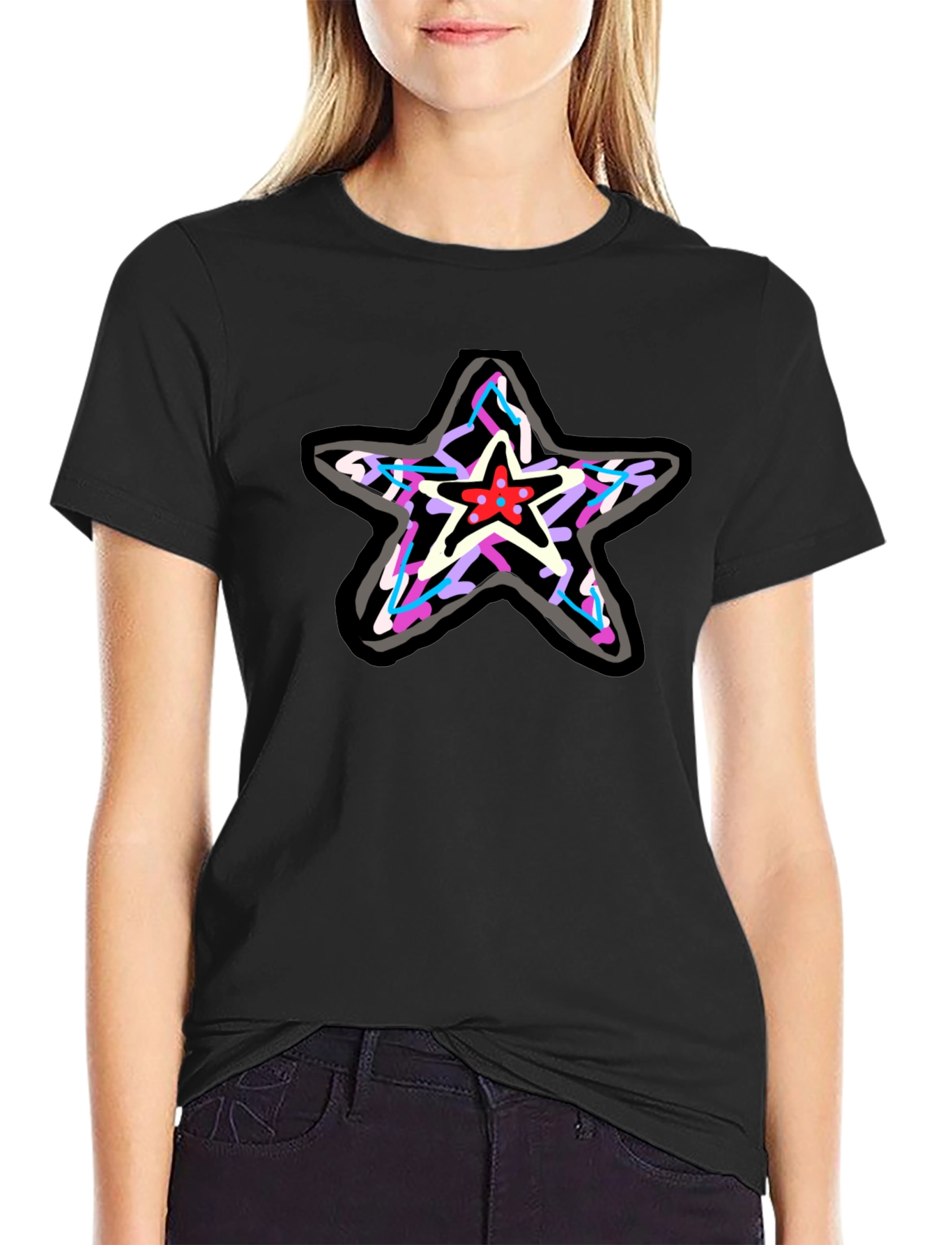 Star Graphic Print Black T-Shirt