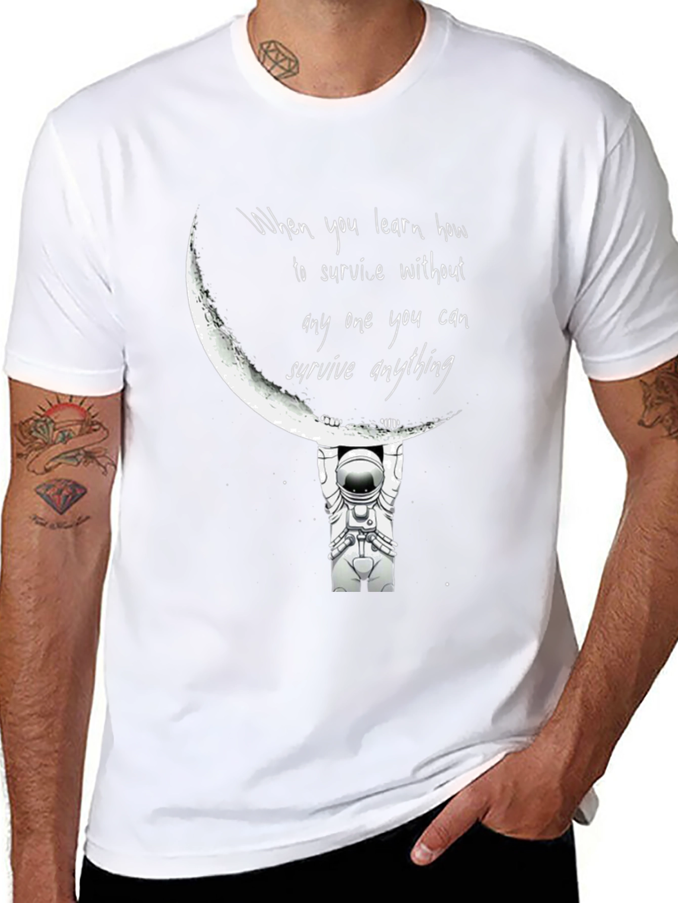 Astronaut Moon Lift Black Graphic T-Shirt