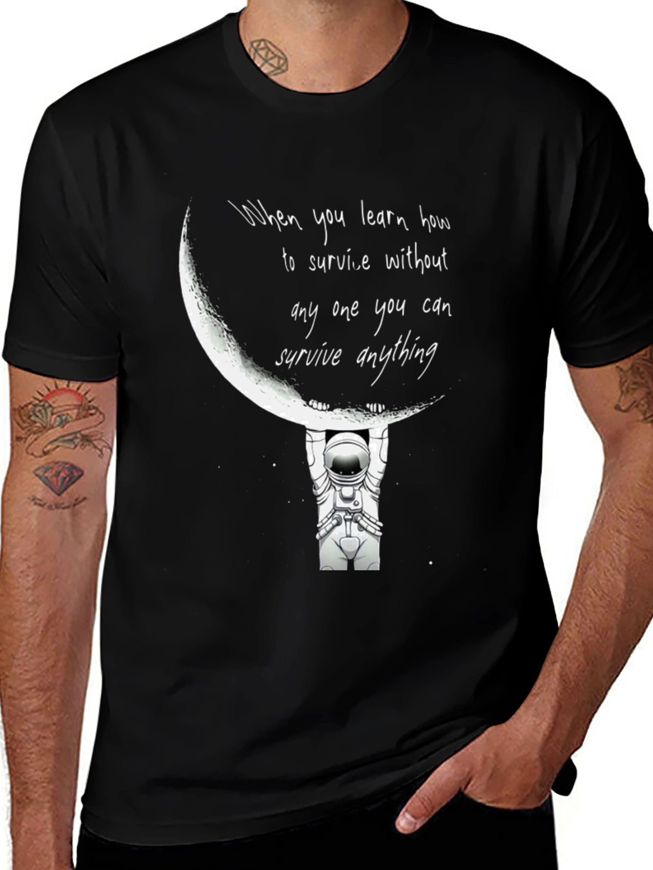 Astronaut Moon Lift Black Graphic T-Shirt