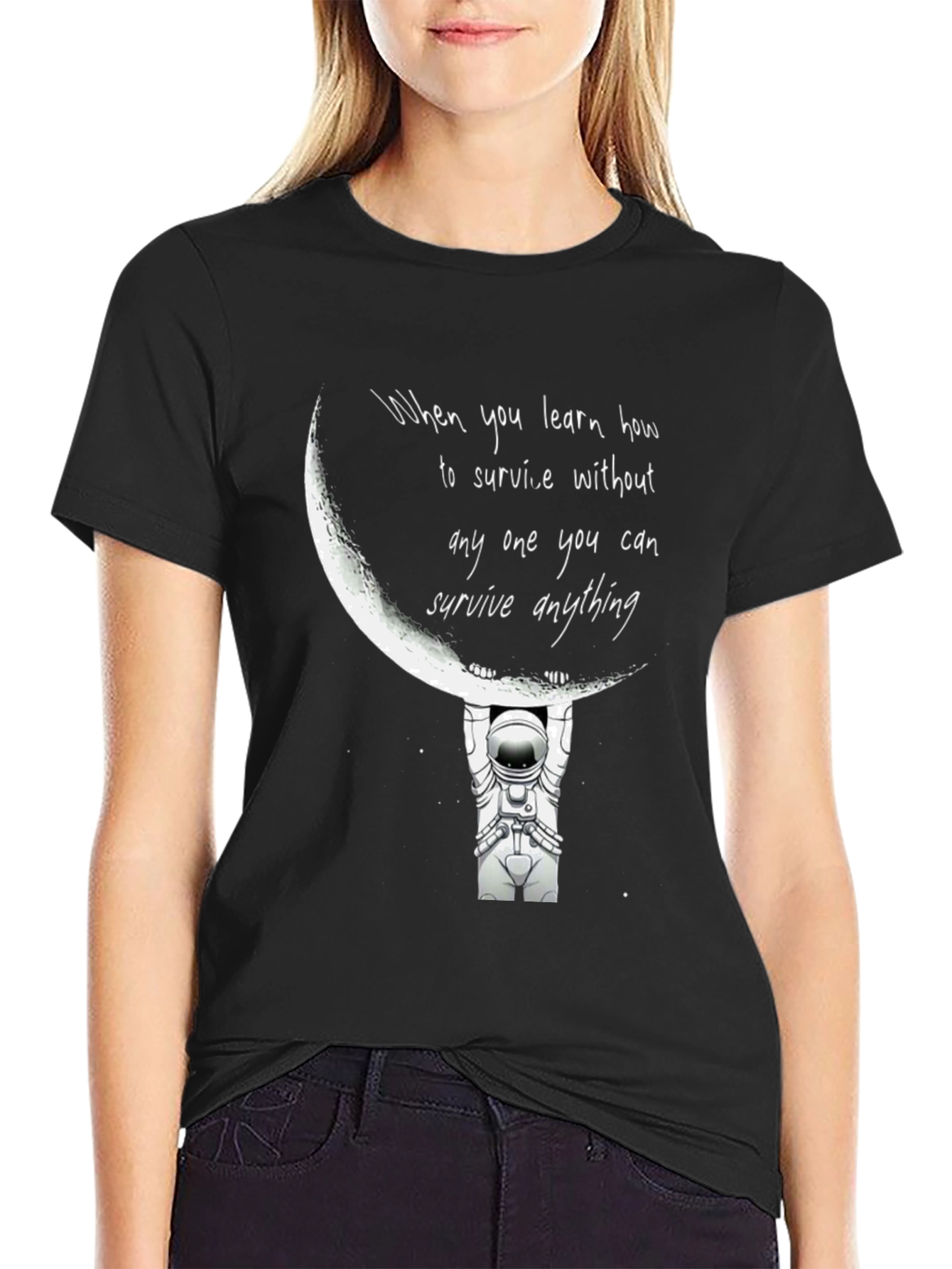 Astronaut Moon Lift Black Graphic T-Shirt