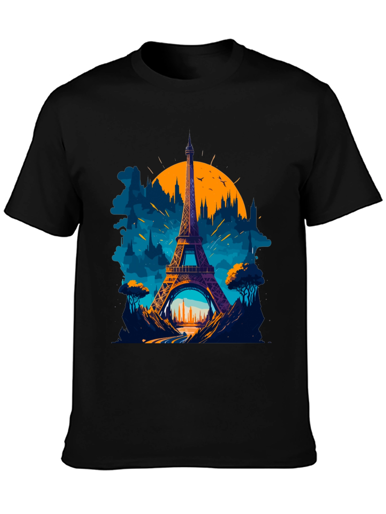 Paris Eiffel Tower Graphic Tee - Black Cotton T-Shirt