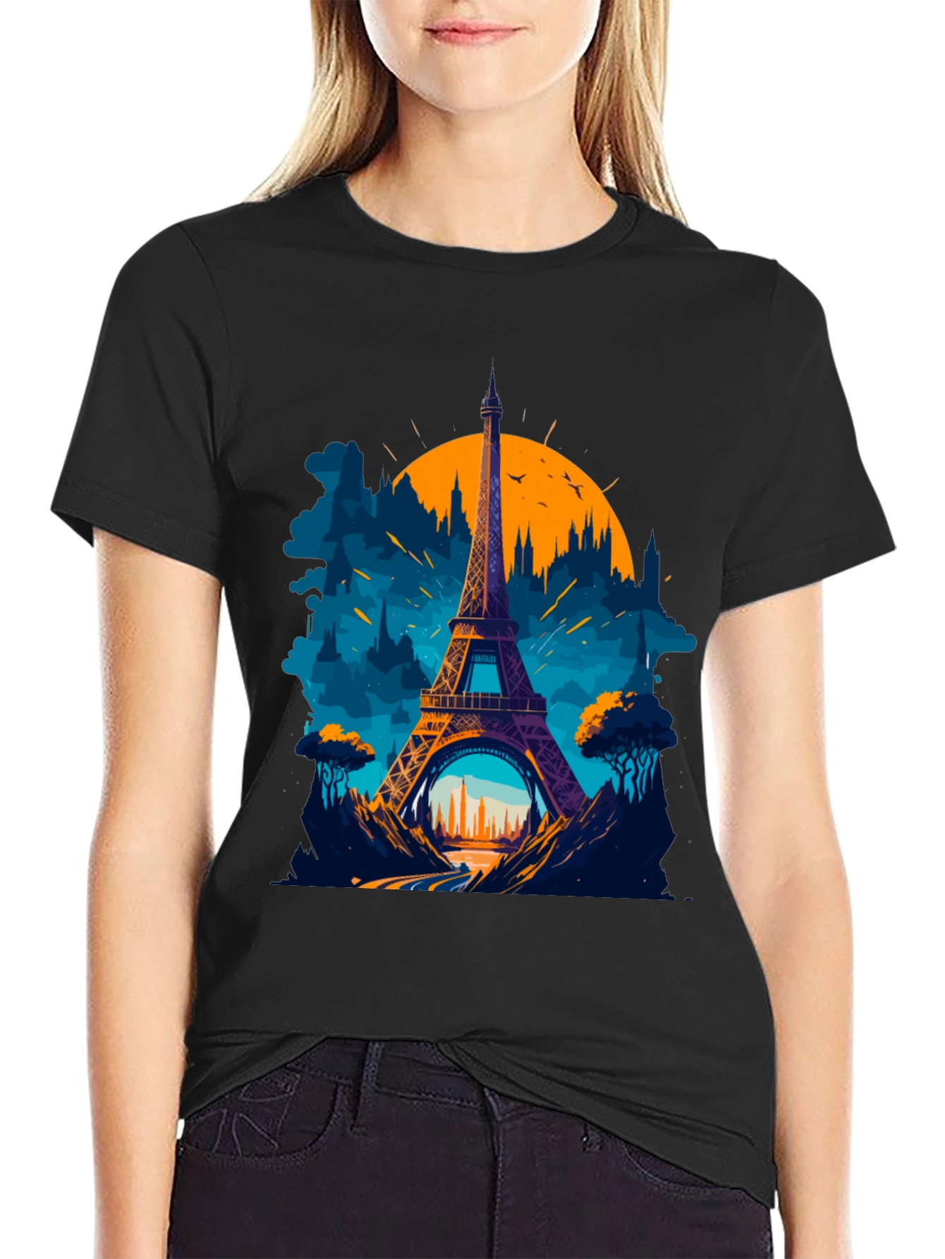 Paris Eiffel Tower Graphic Tee - Black Cotton T-Shirt