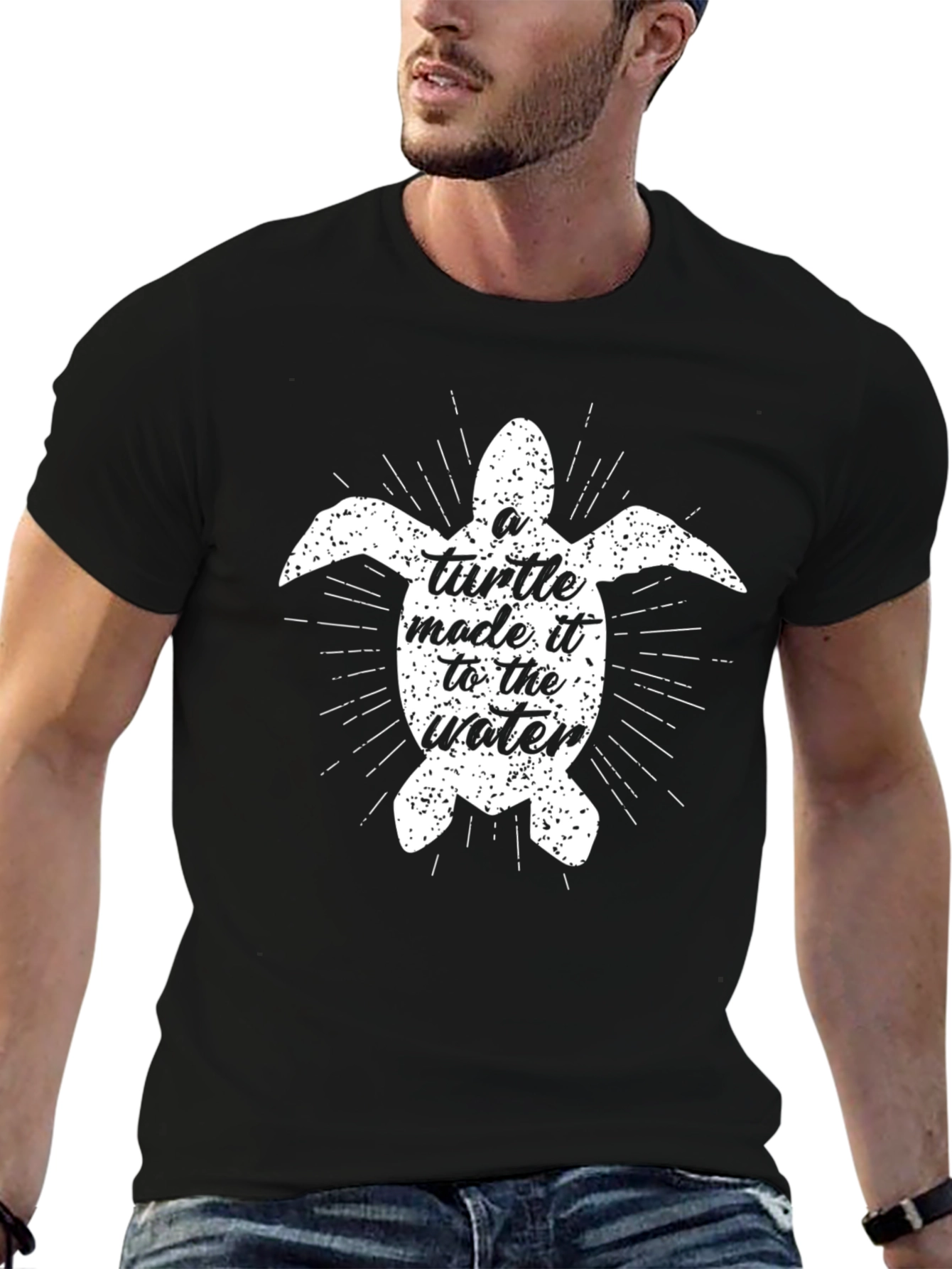 Turtle Graphic Print Black T-Shirt