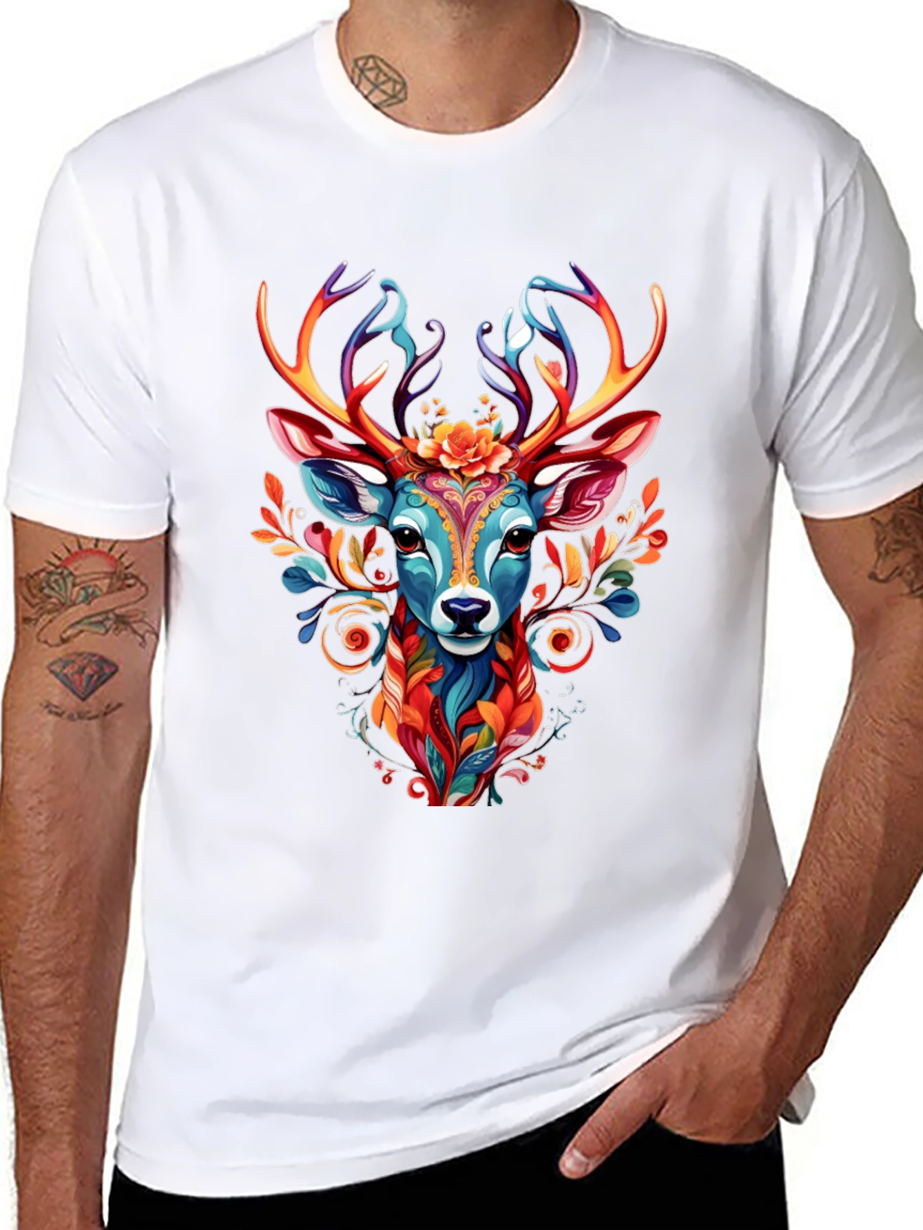 Vibrant Deer Graphic Tee - Unique Animal Design