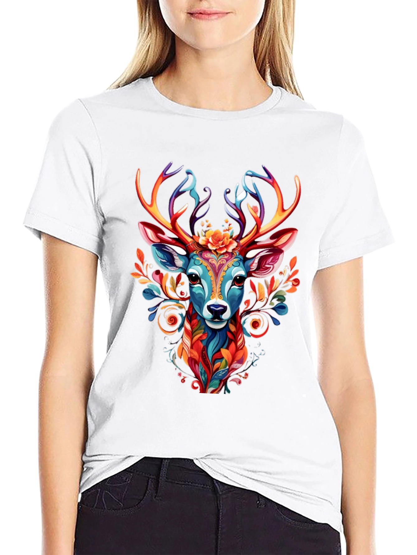 Vibrant Deer Graphic Tee - Unique Animal Design