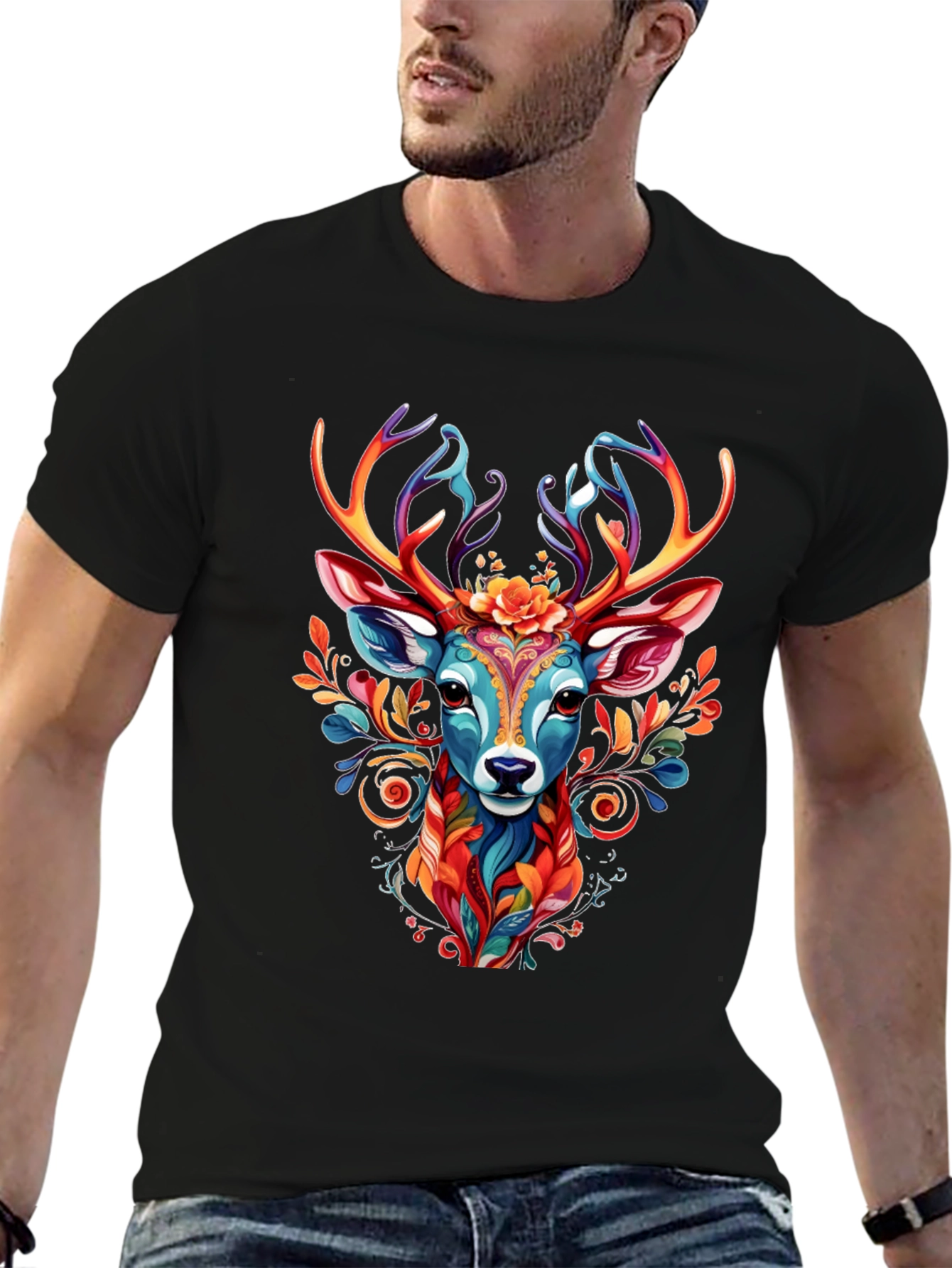 Vibrant Deer Graphic Tee - Unique Animal Design