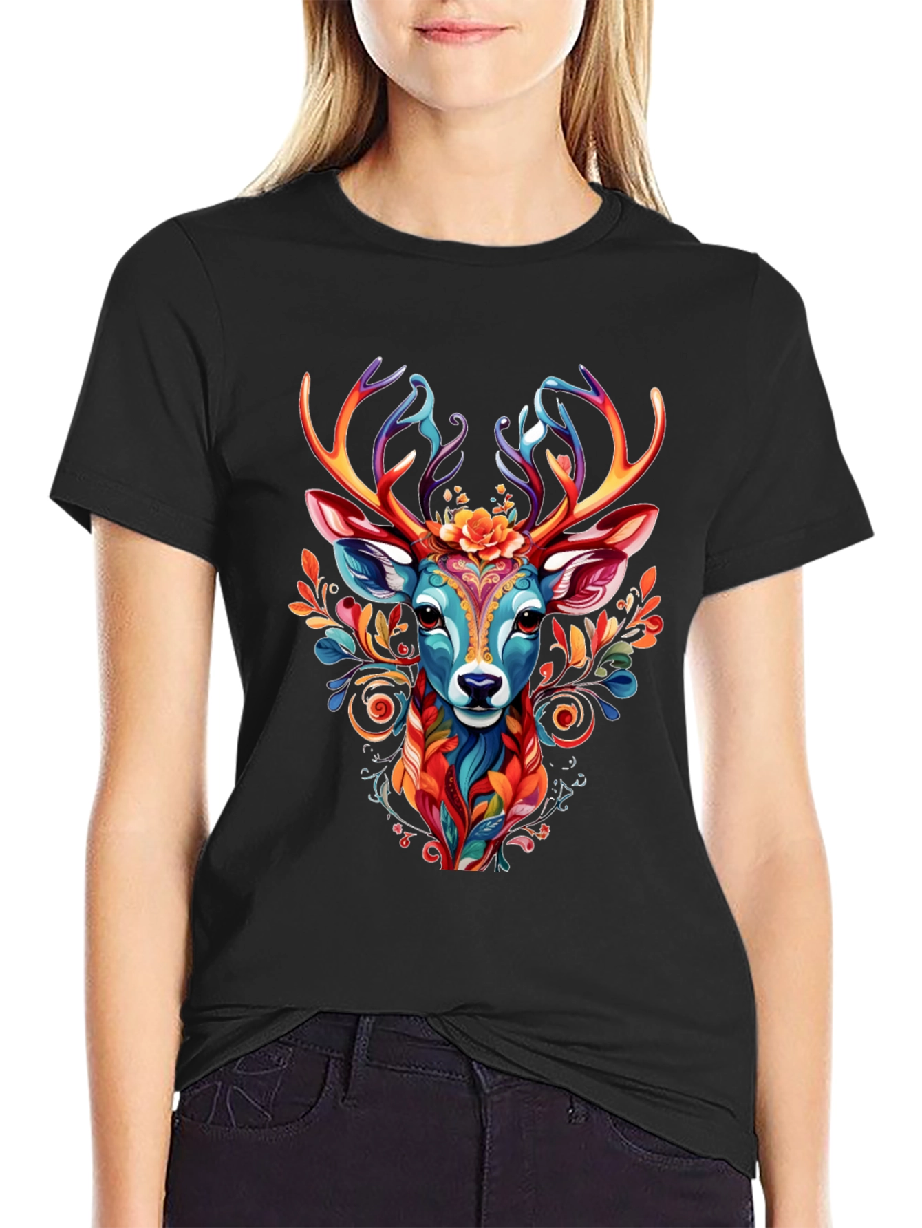 Vibrant Deer Graphic Tee - Unique Animal Design