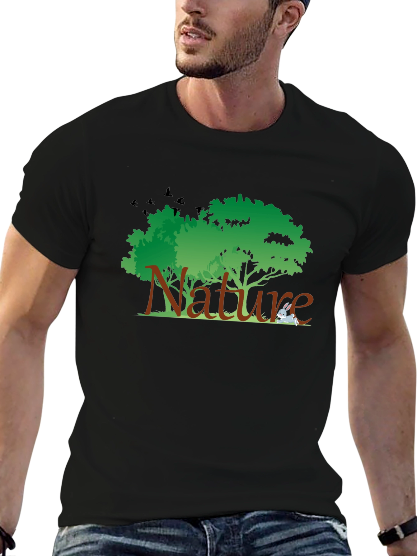 Nature Graphic Tee - Black Cotton T-Shirt