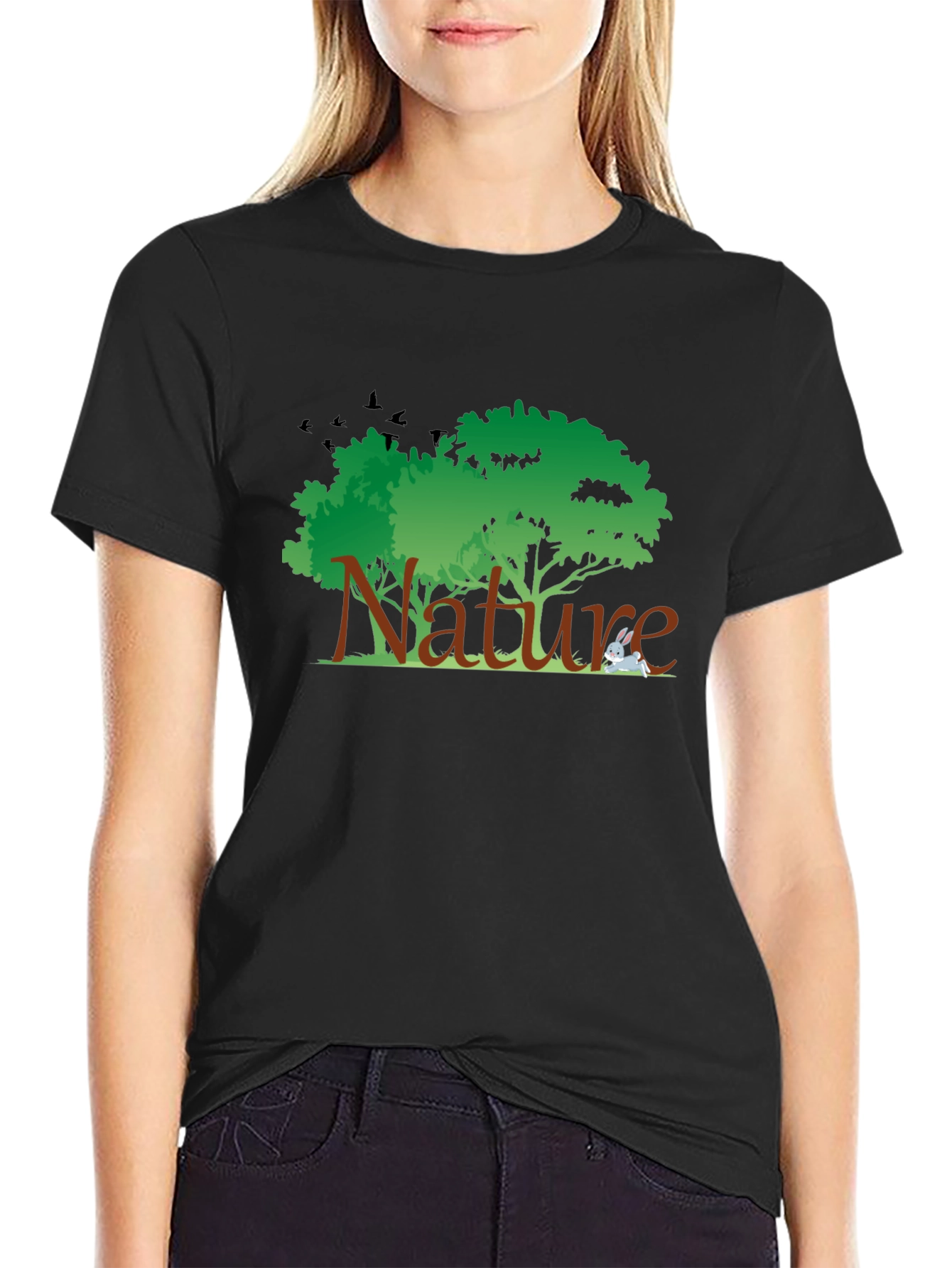 Nature Graphic Tee - Black Cotton T-Shirt