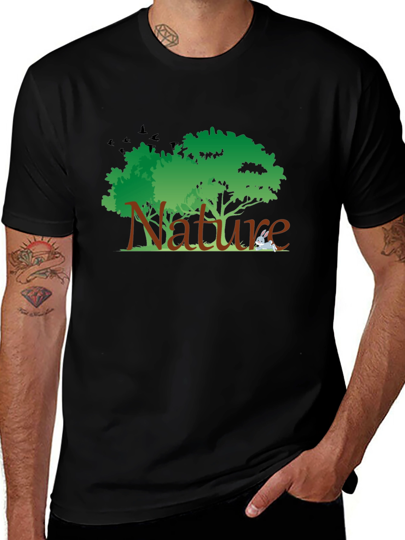 Nature Graphic Tee - Black Cotton T-Shirt