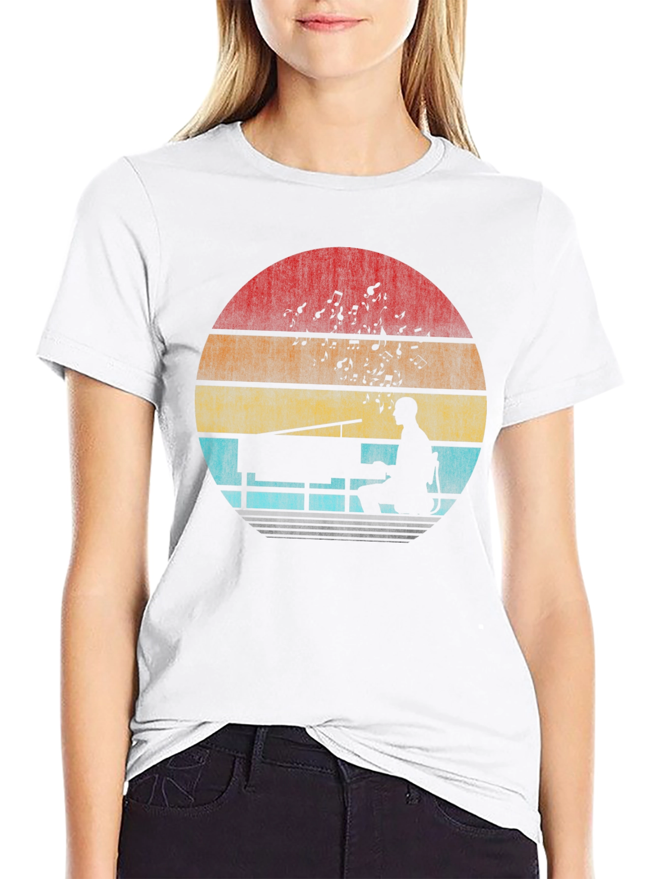 Retro Piano Player Sunset T-Shirt