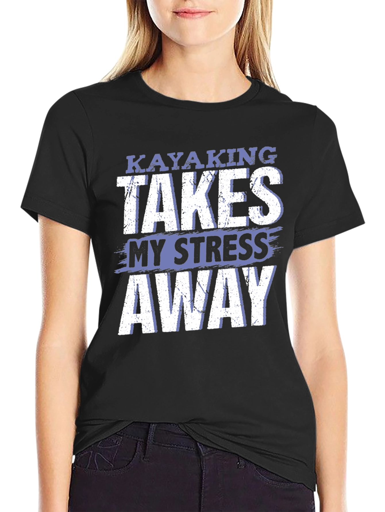 Kayaking Takes My Stress Away Black T-Shirt