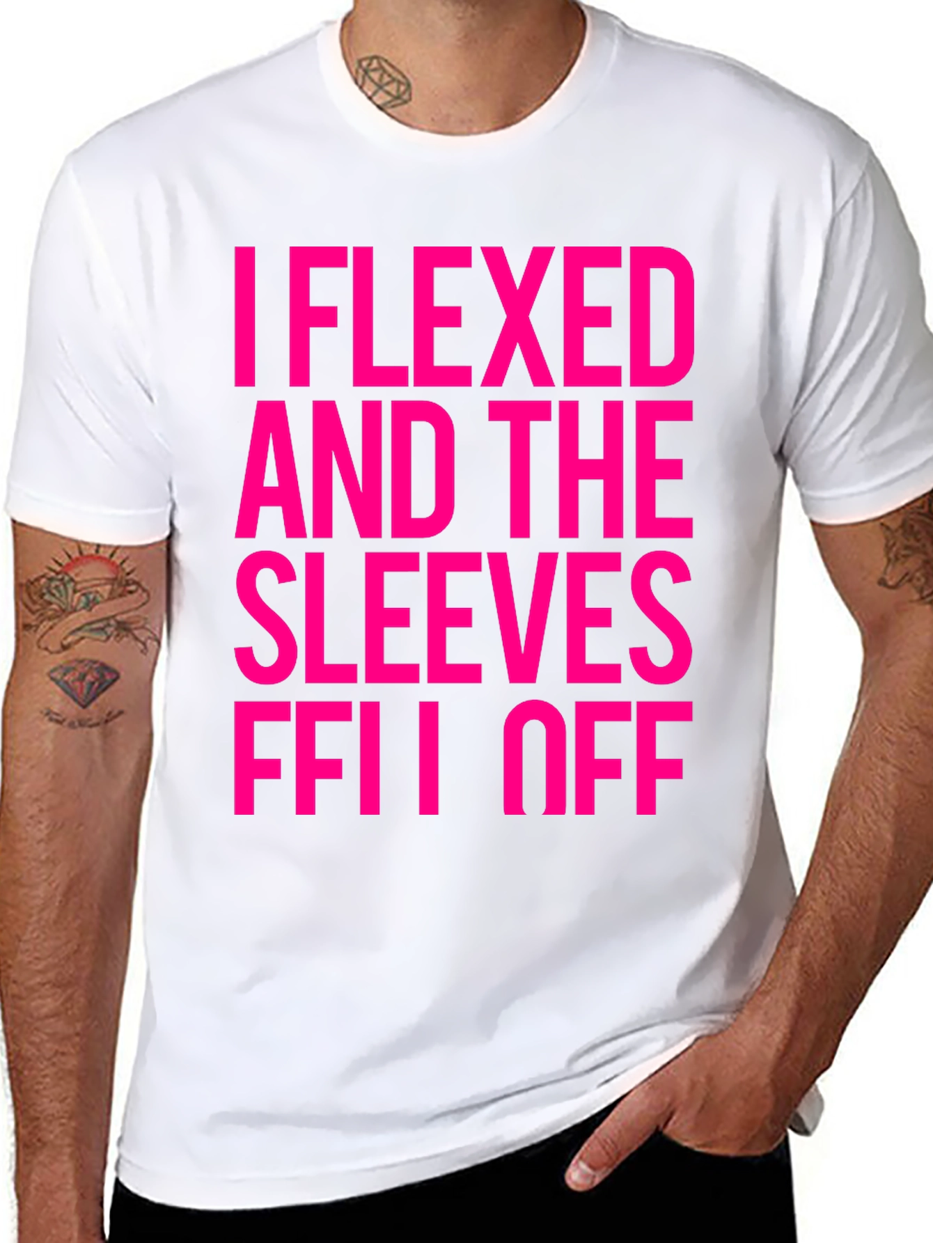 Funny Flexed Sleeves Off Graphic Tee - Black