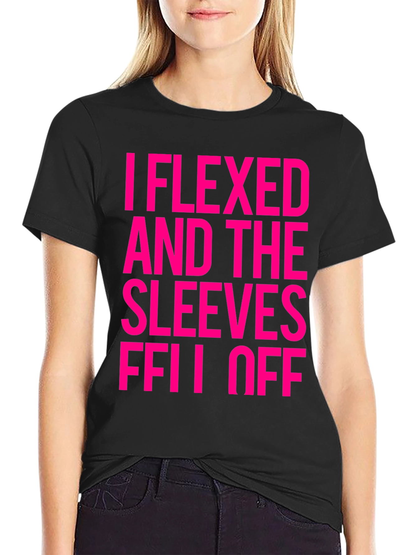 Funny Flexed Sleeves Off Graphic Tee - Black
