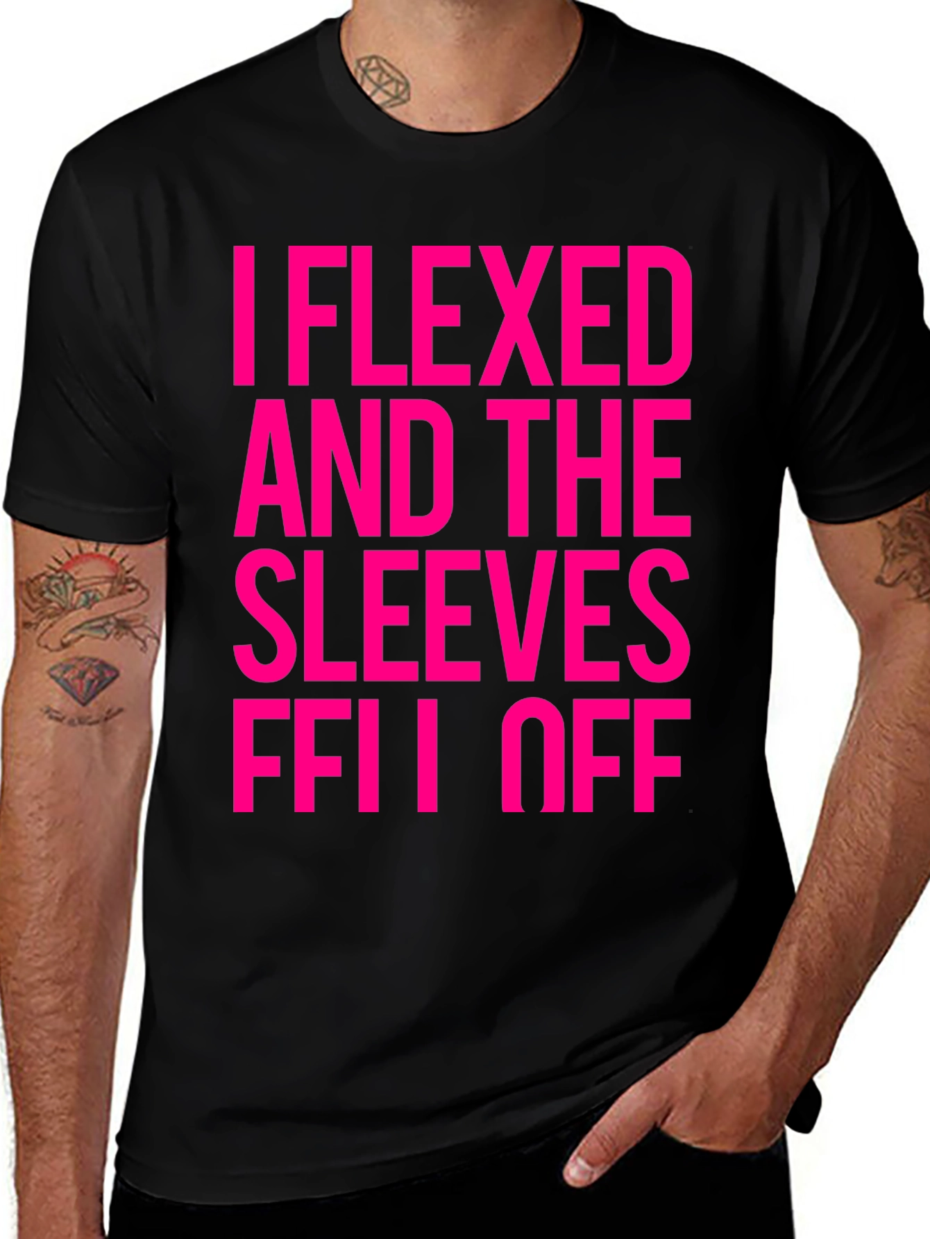 Funny Flexed Sleeves Off Graphic Tee - Black